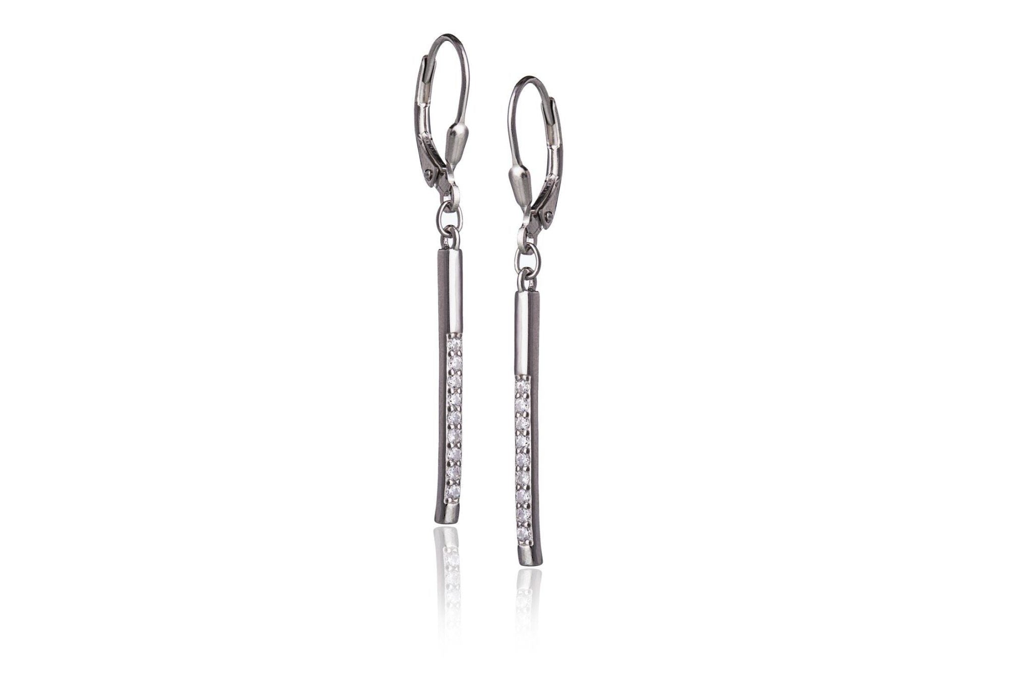 Orecchini in Argento Lineari Rodiati con Zirconi