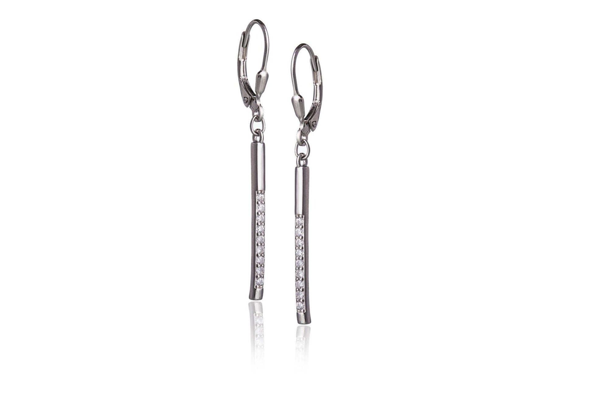 Boucles d'oreilles en Argent Linéaires Rhodiées avec Zircones