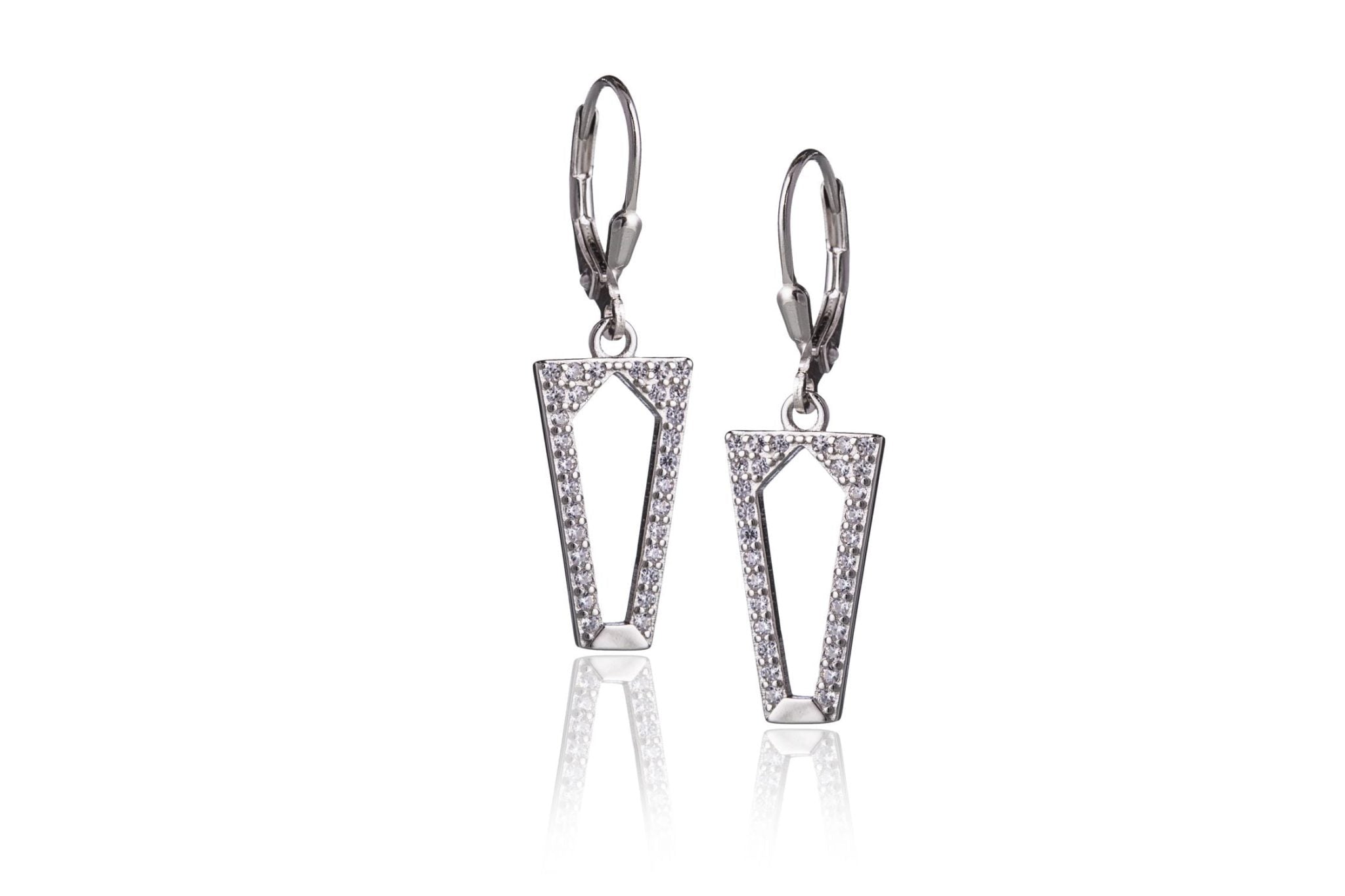 Orecchini in Argento Trapezio Rodiati con Zirconi