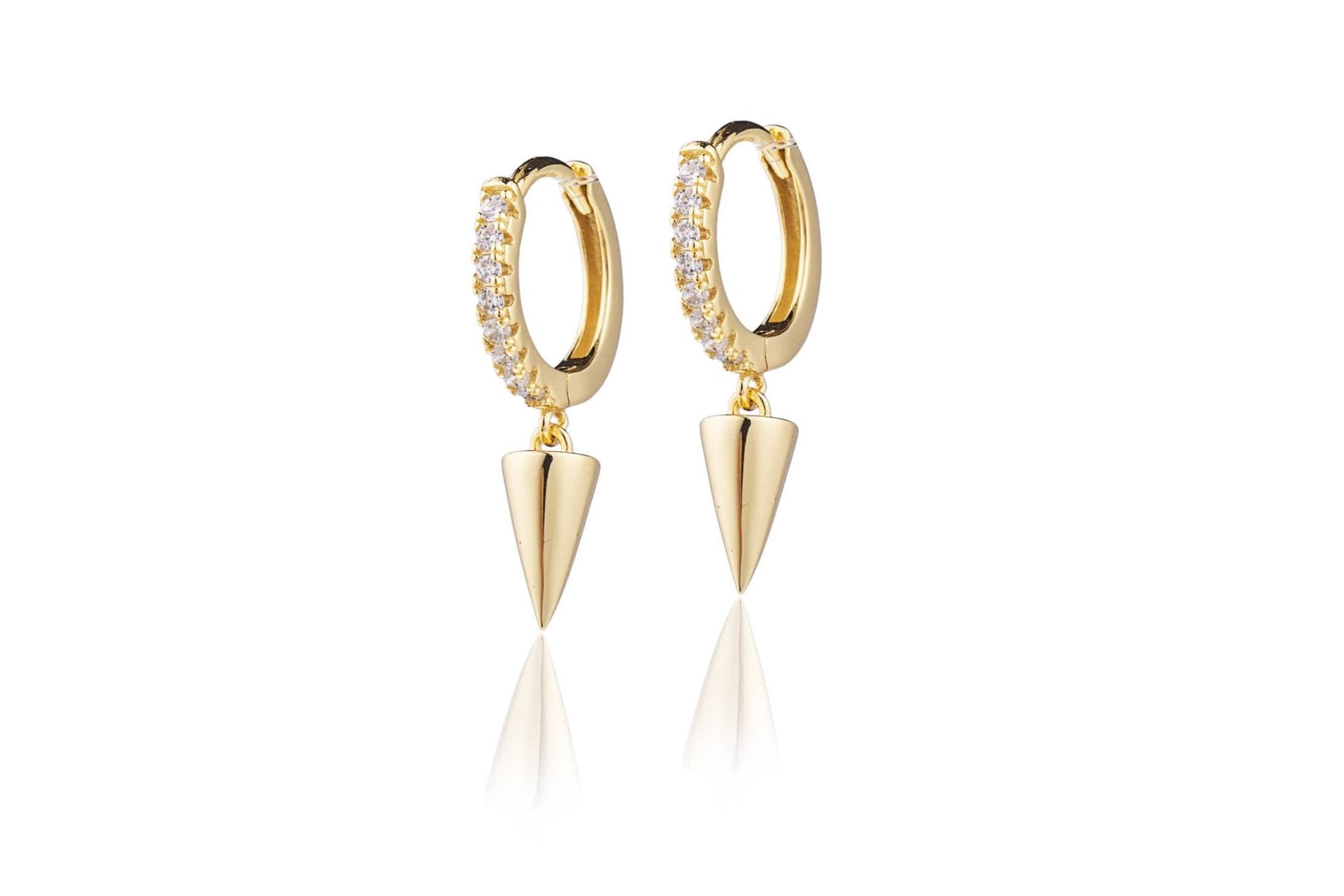 Gold-Plated Silver Earrings with Zircons and Cone Pendant