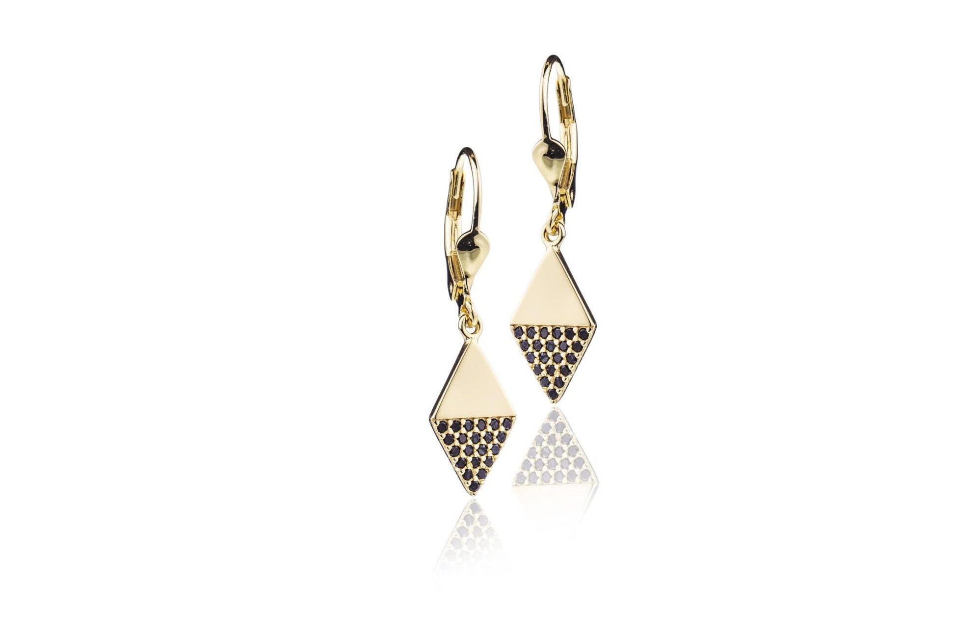 Gold-Plated Silver Smooth Rhombus Earrings with Zircons