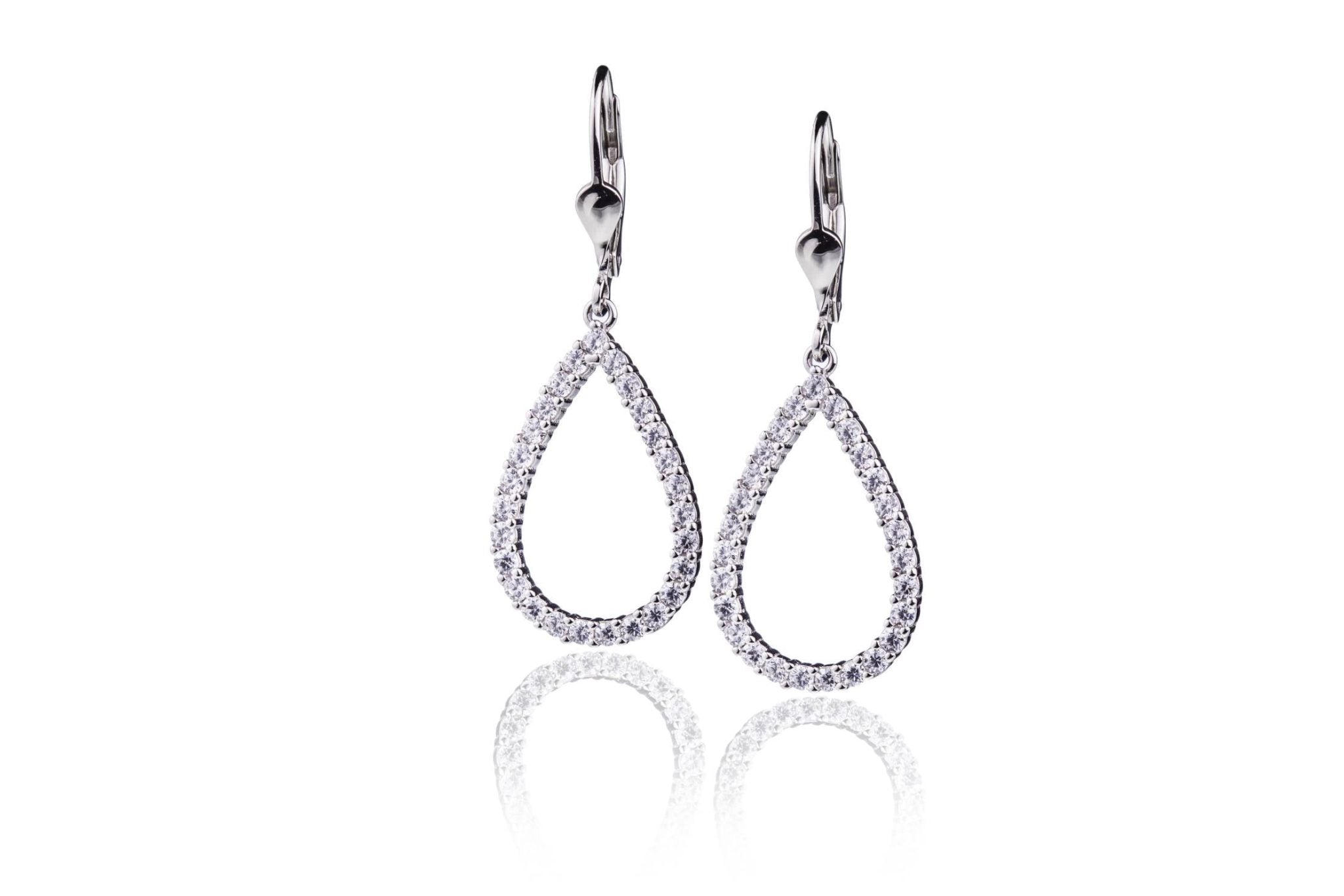Orecchini in Argento Rodiati Goccia con Zirconi
