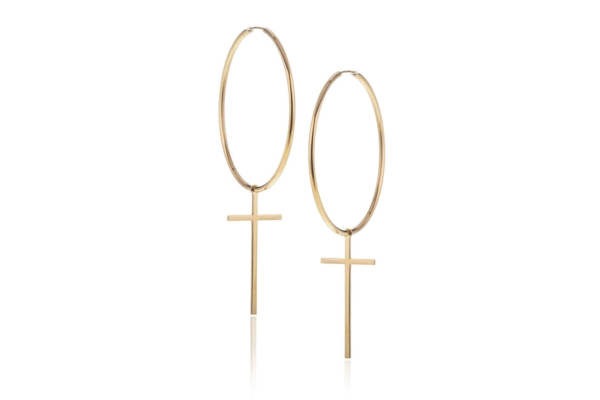 Boucles d'oreilles en Argent Cercles Dorés avec Croix Pendante