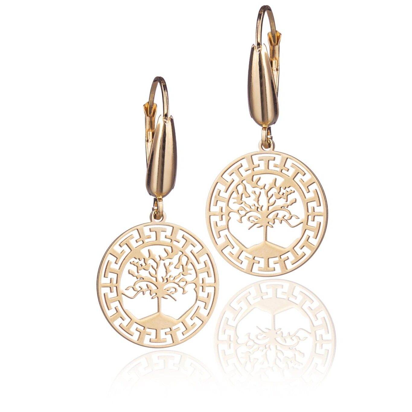 Boucles d'oreilles Dorées avec Arbre de Vie et Méandres