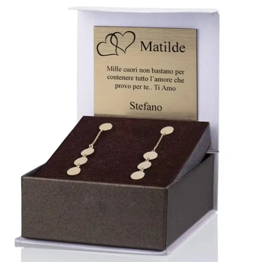 Orecchini Pendenti in Argento con Cerchi e Catena Dorati