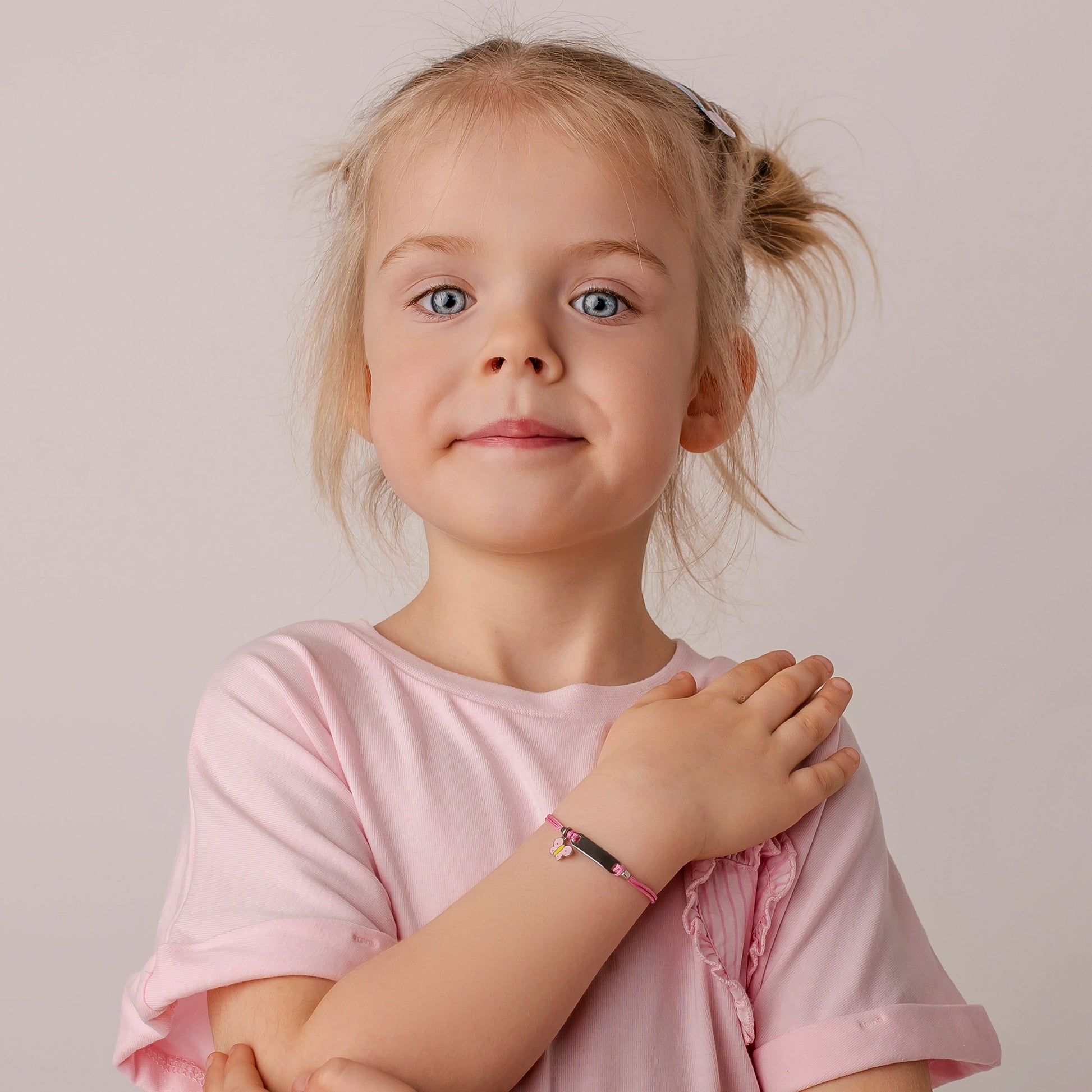 Silver Bracelet for Girl Pink Cord Butterfly