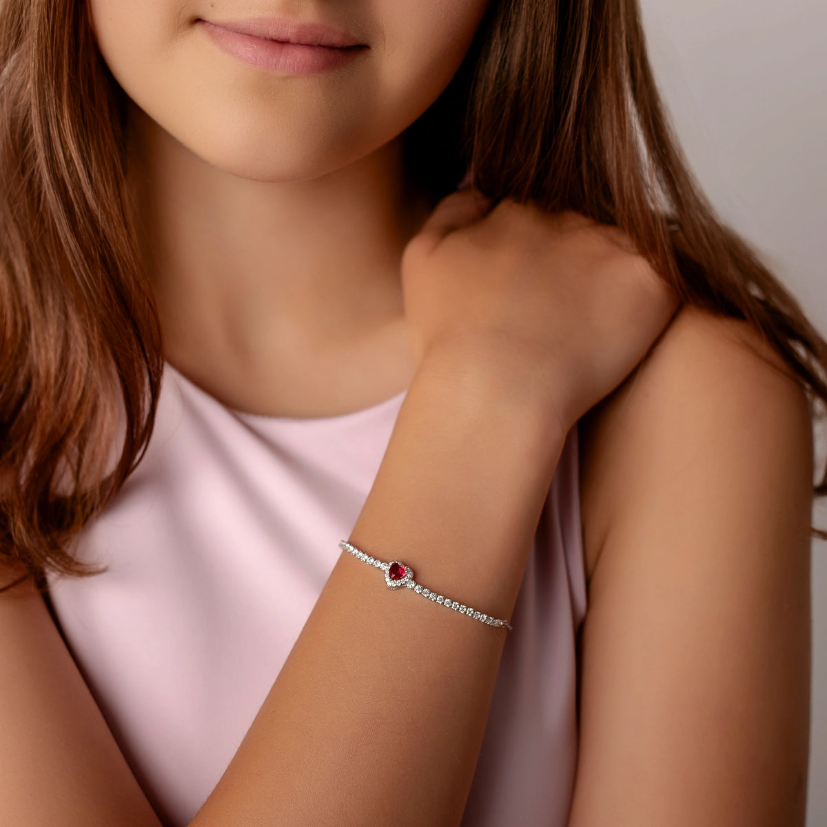 Bracelet with Fuchsia Pink Heart and Zircons