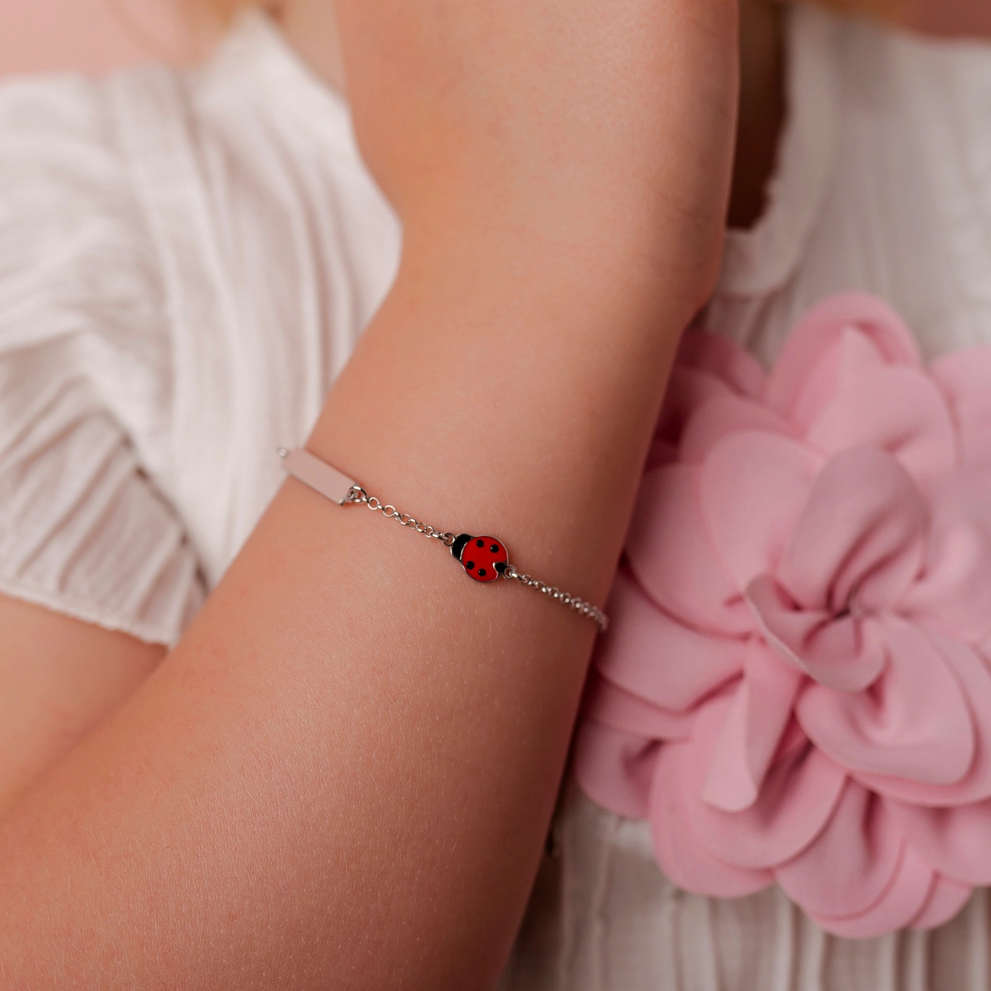 Children's Silver Bracelet with Plate and Ladybug