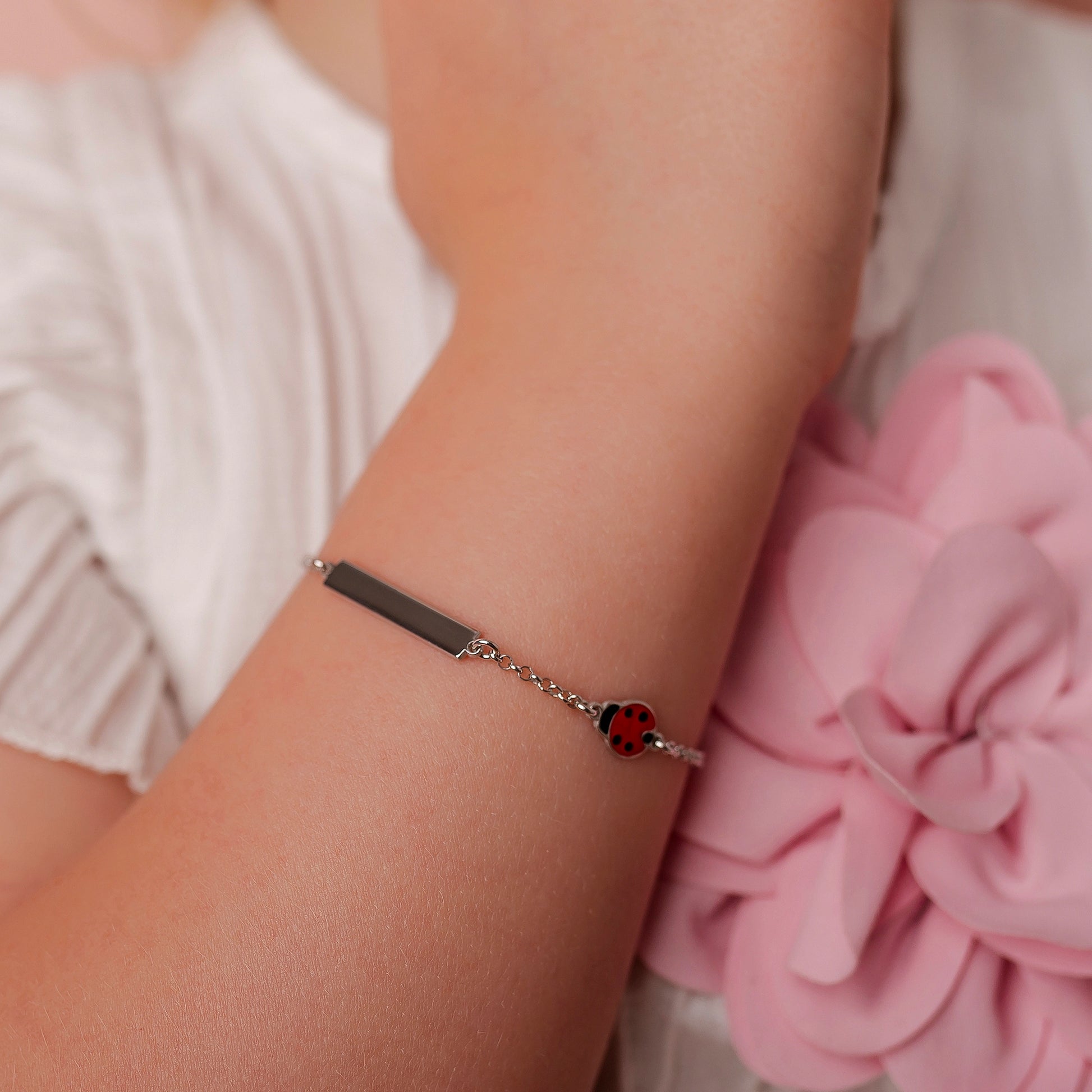 Children's Silver Bracelet with Plate and Ladybug