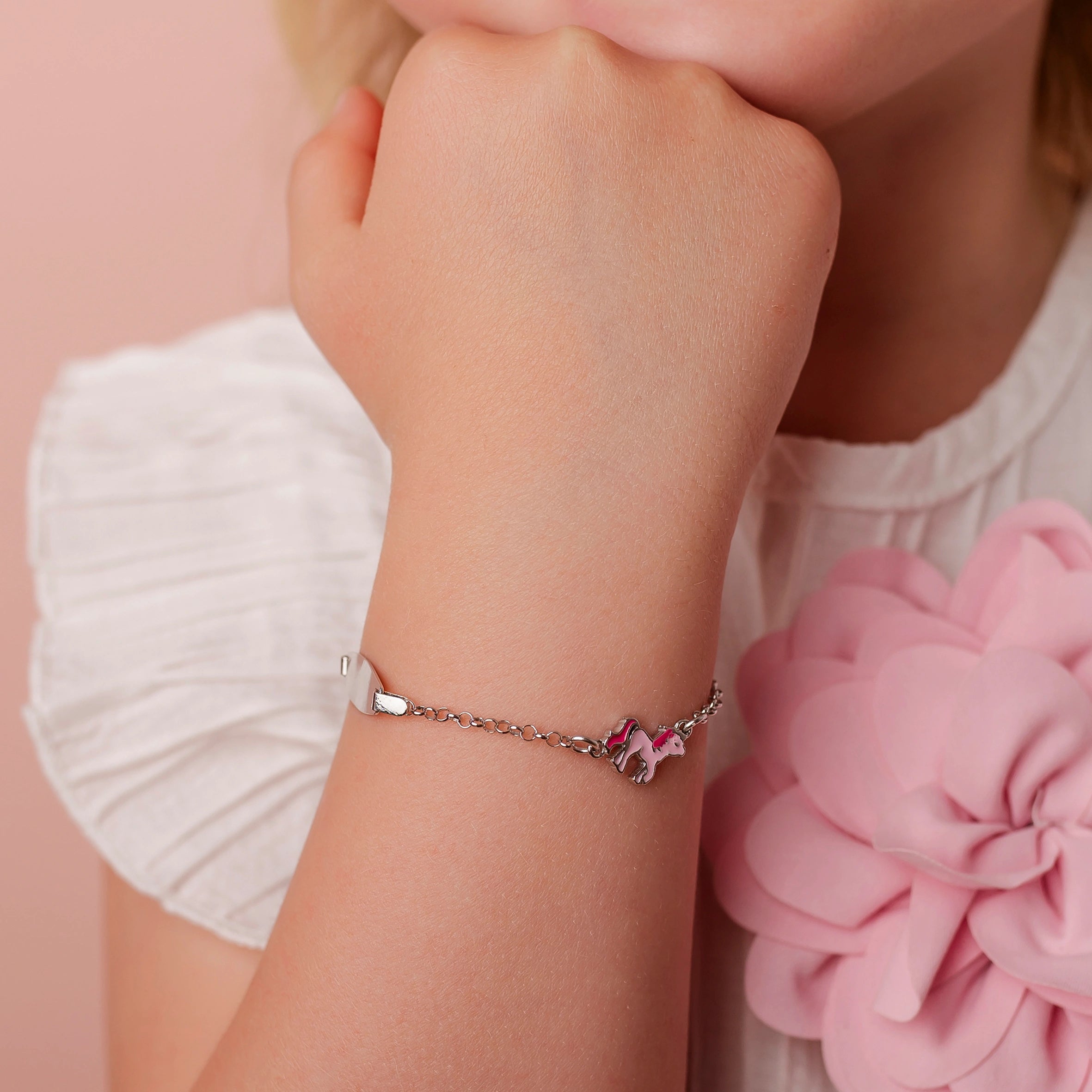 Bracciale con Pony Rosa Smaltato e Piastrina Incidibile