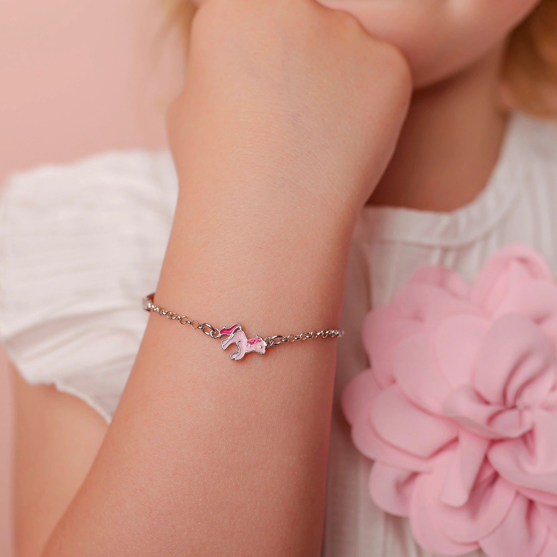 Bracciale con Pony Rosa Smaltato e Piastrina Incidibile