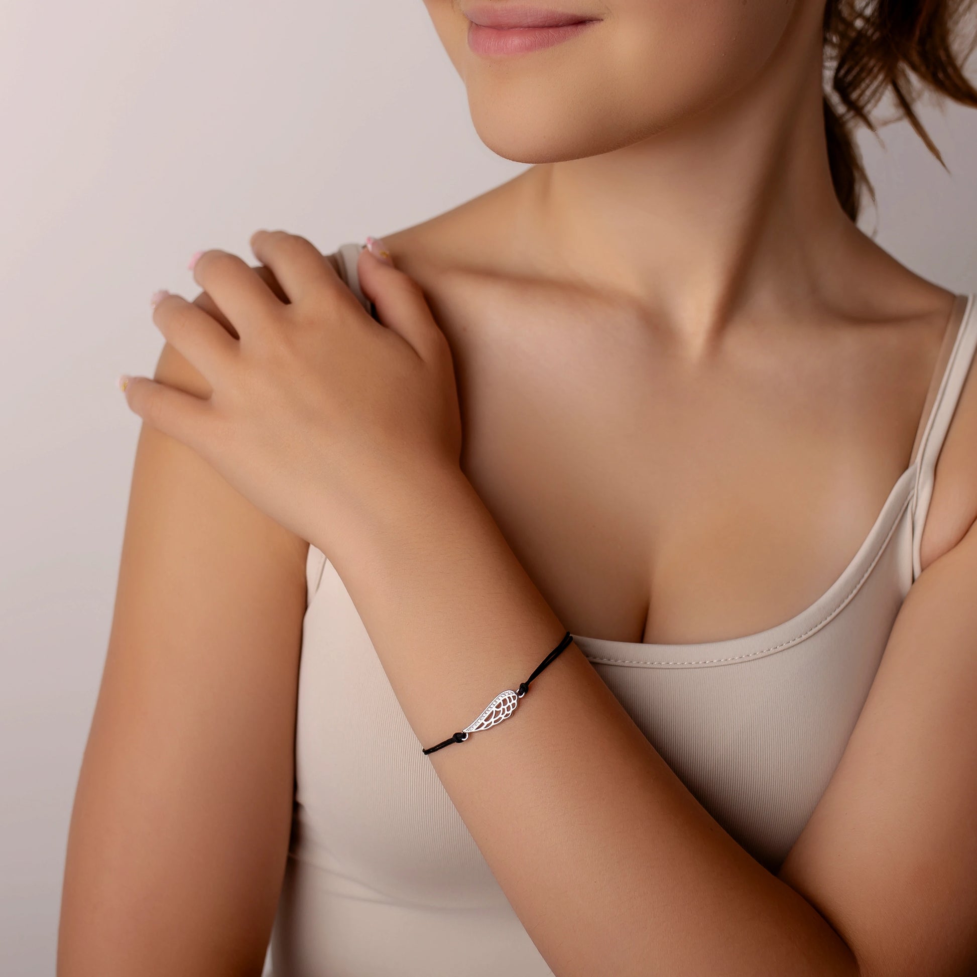Bracciale in Argento in Cordino Ala Strass Grande Rodiato
