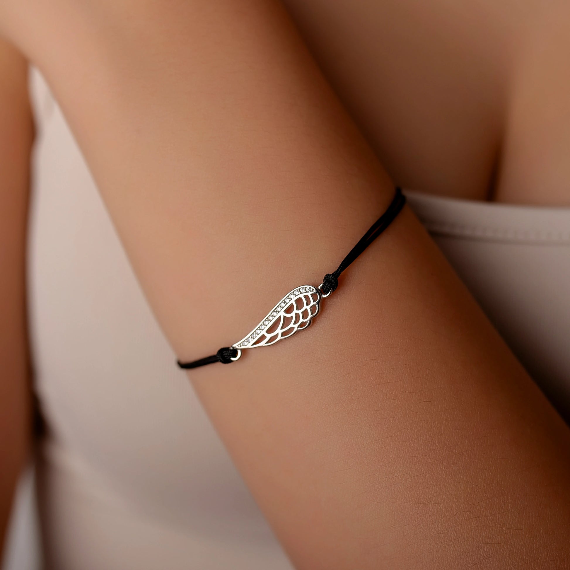 Bracciale in Argento in Cordino Ala Strass Grande Rodiato
