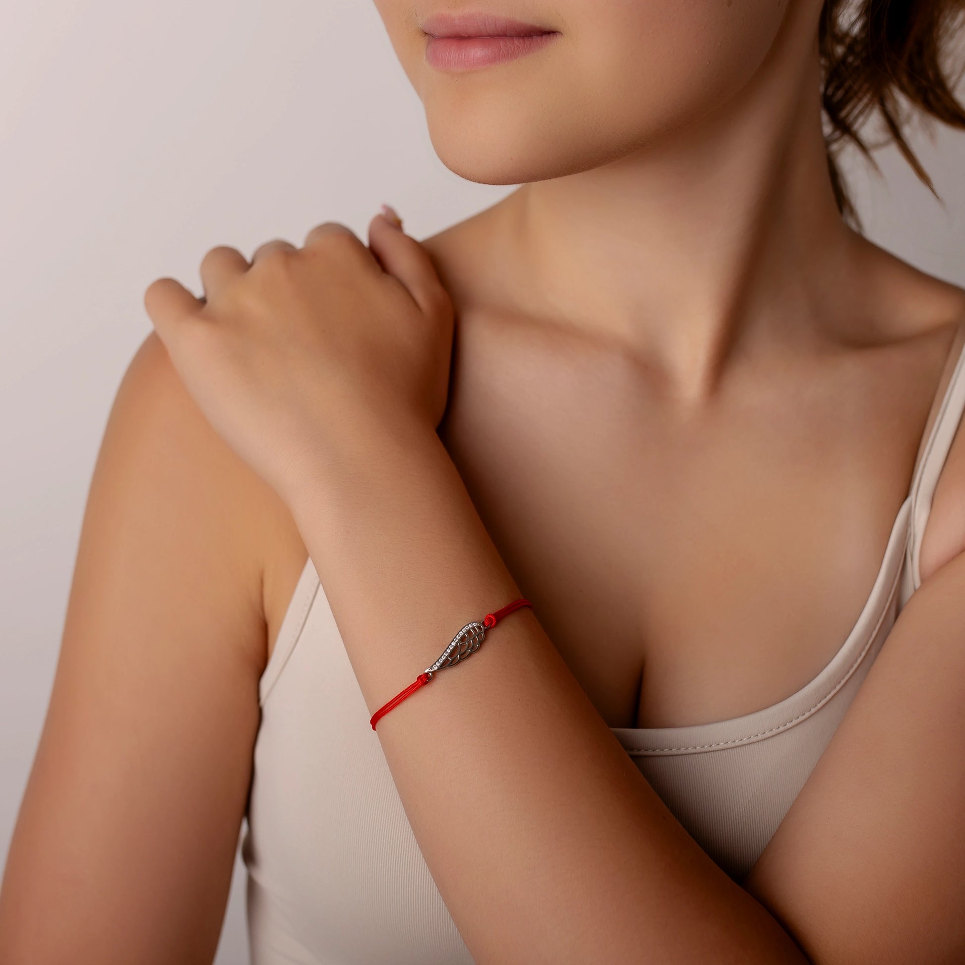 Bracciale in Argento in Cordino Ala Strass Grande Rodiato