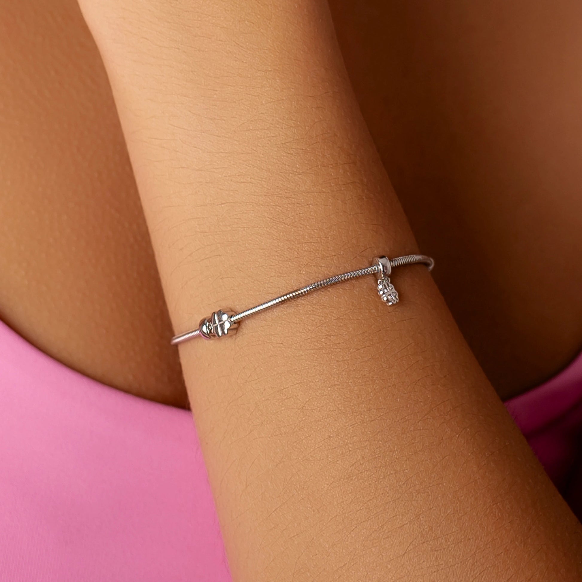 Silver Bracelet Four-Leaf Clover Charm