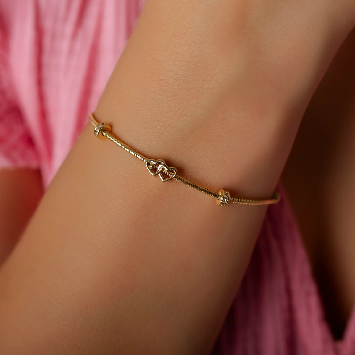 Bracciale Argento Charm Doppio Cuore