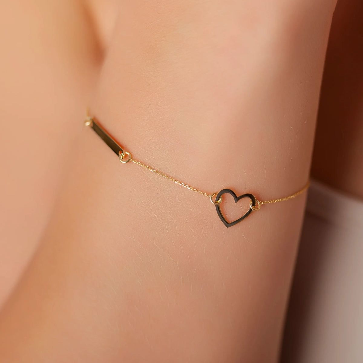 Women's Gold Bracelet with Heart and Tag