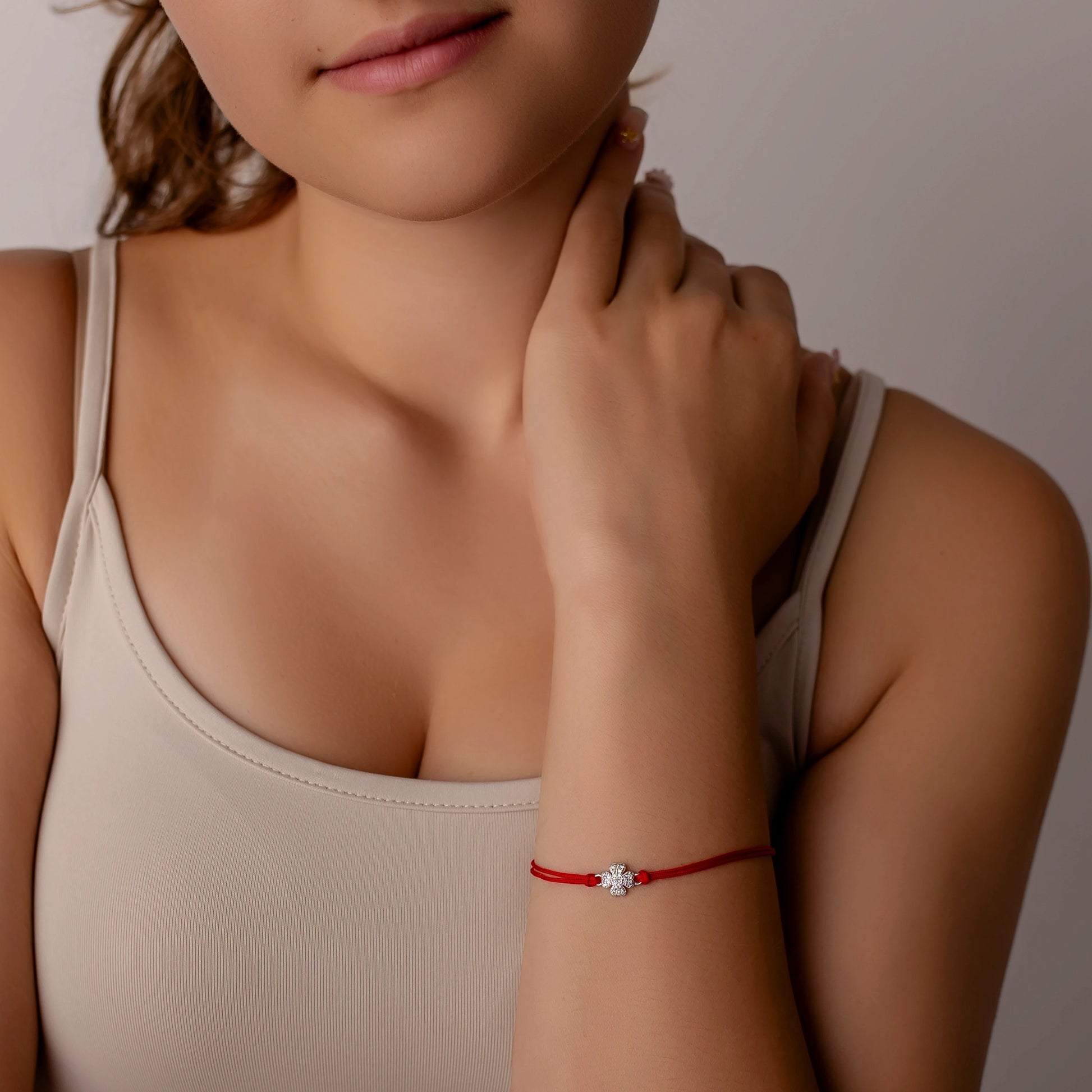 Bracciale in Argento in Cordino con Quadrifoglio Strass