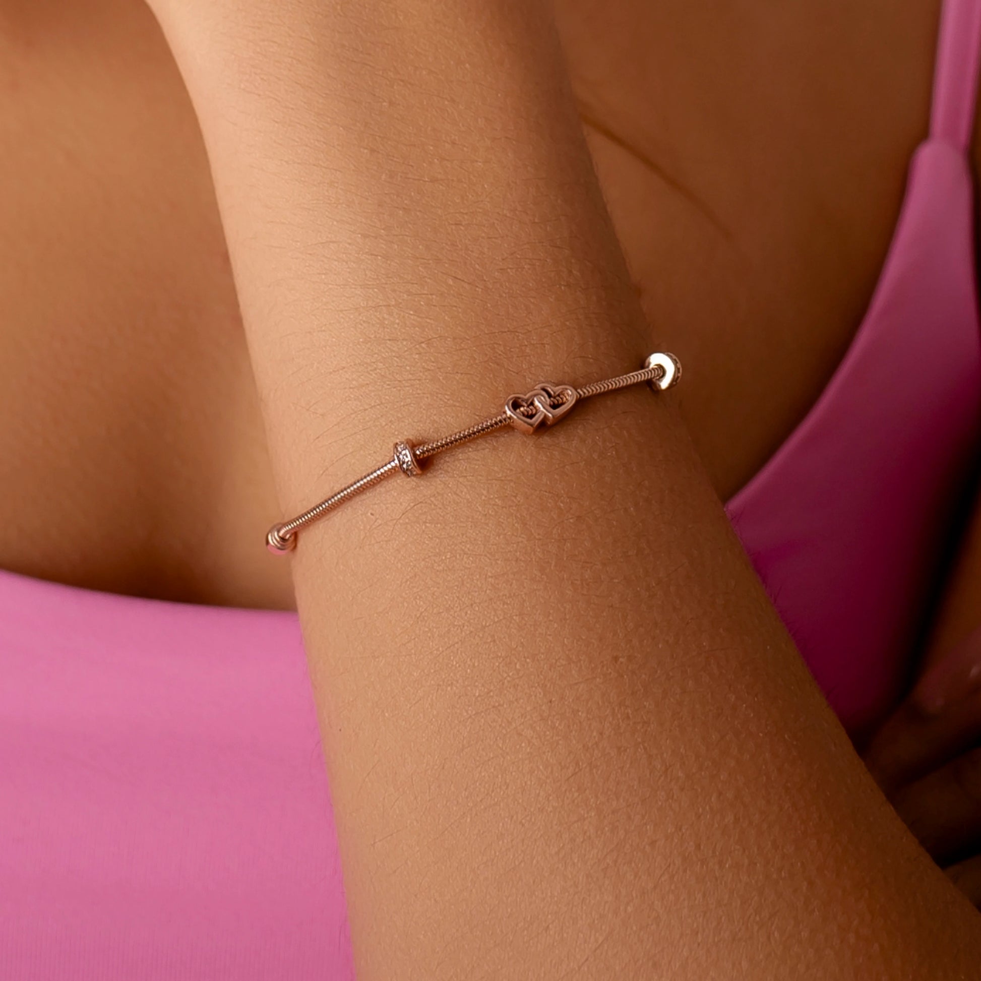 Bracciale Argento Charm Doppio Cuore