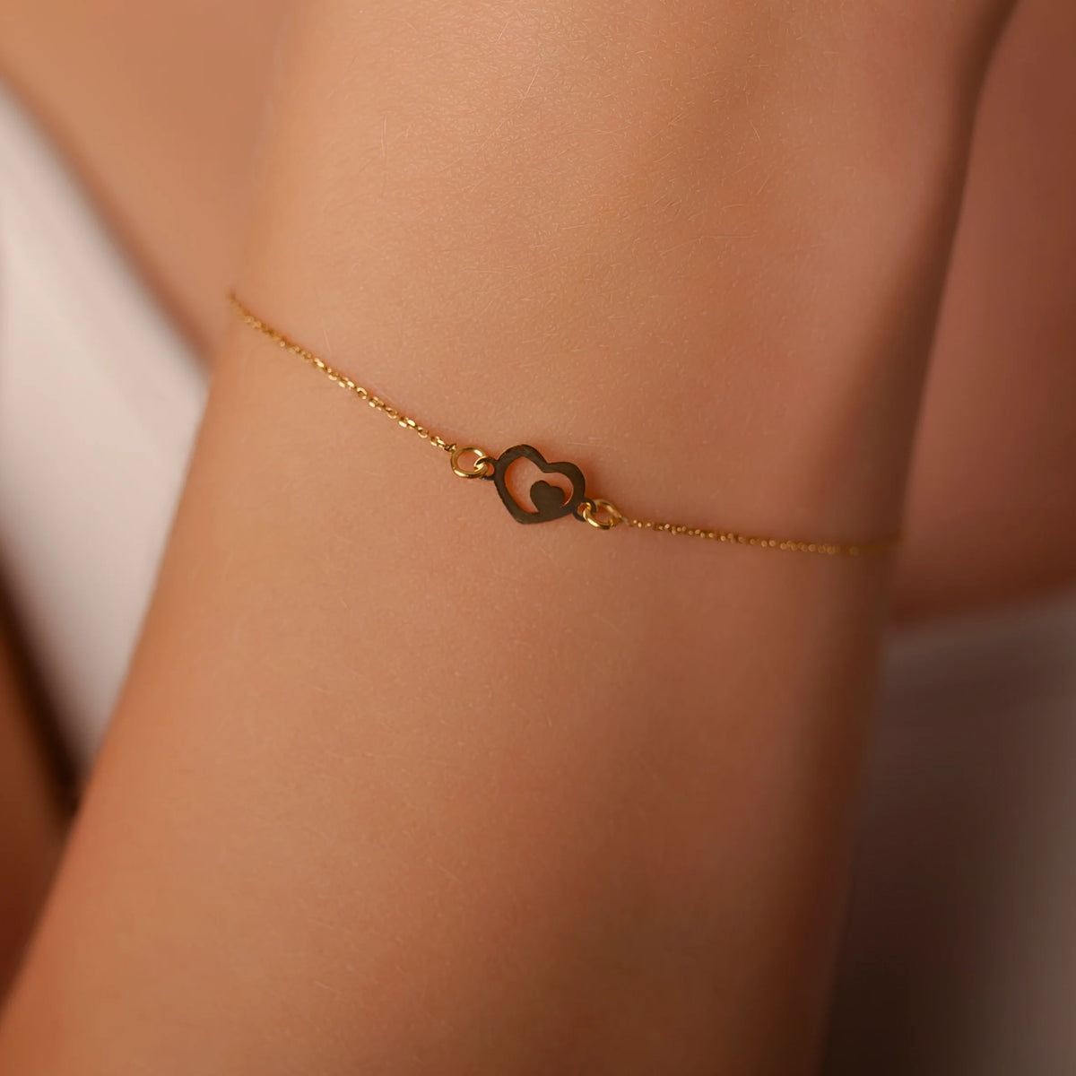 Pulsera de Oro Corazón Doble