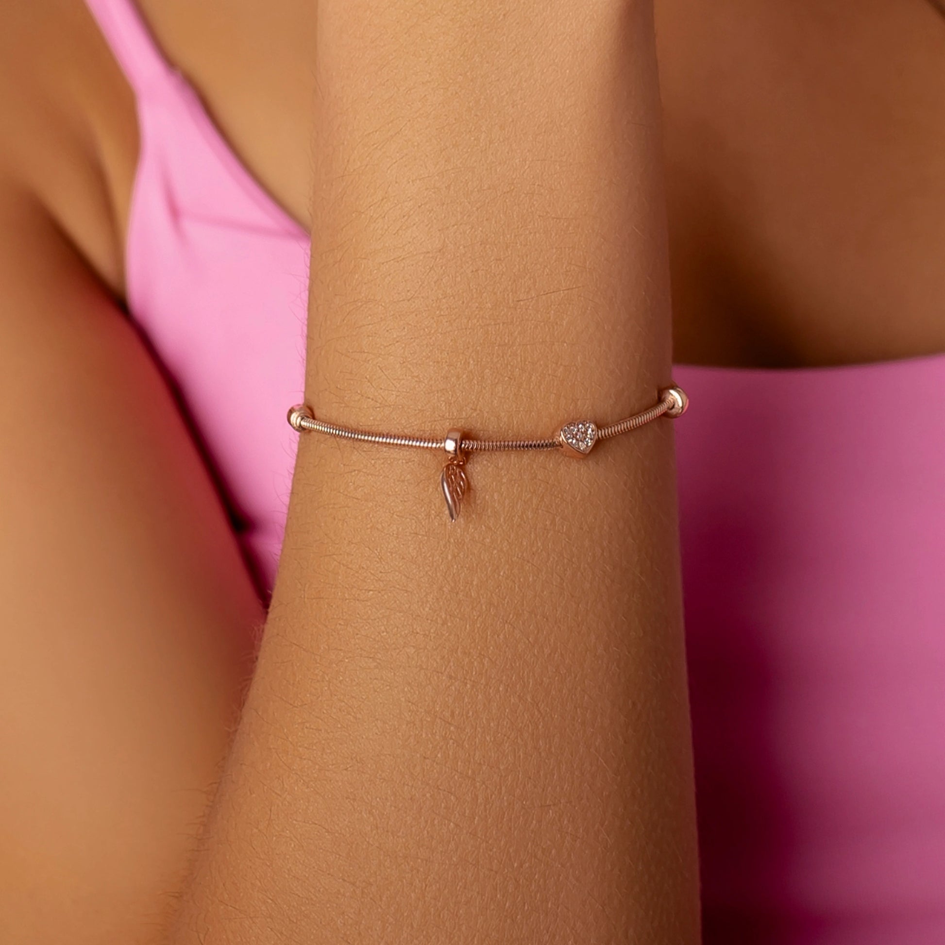 Bracciale Argento Charm Cuore e Ala