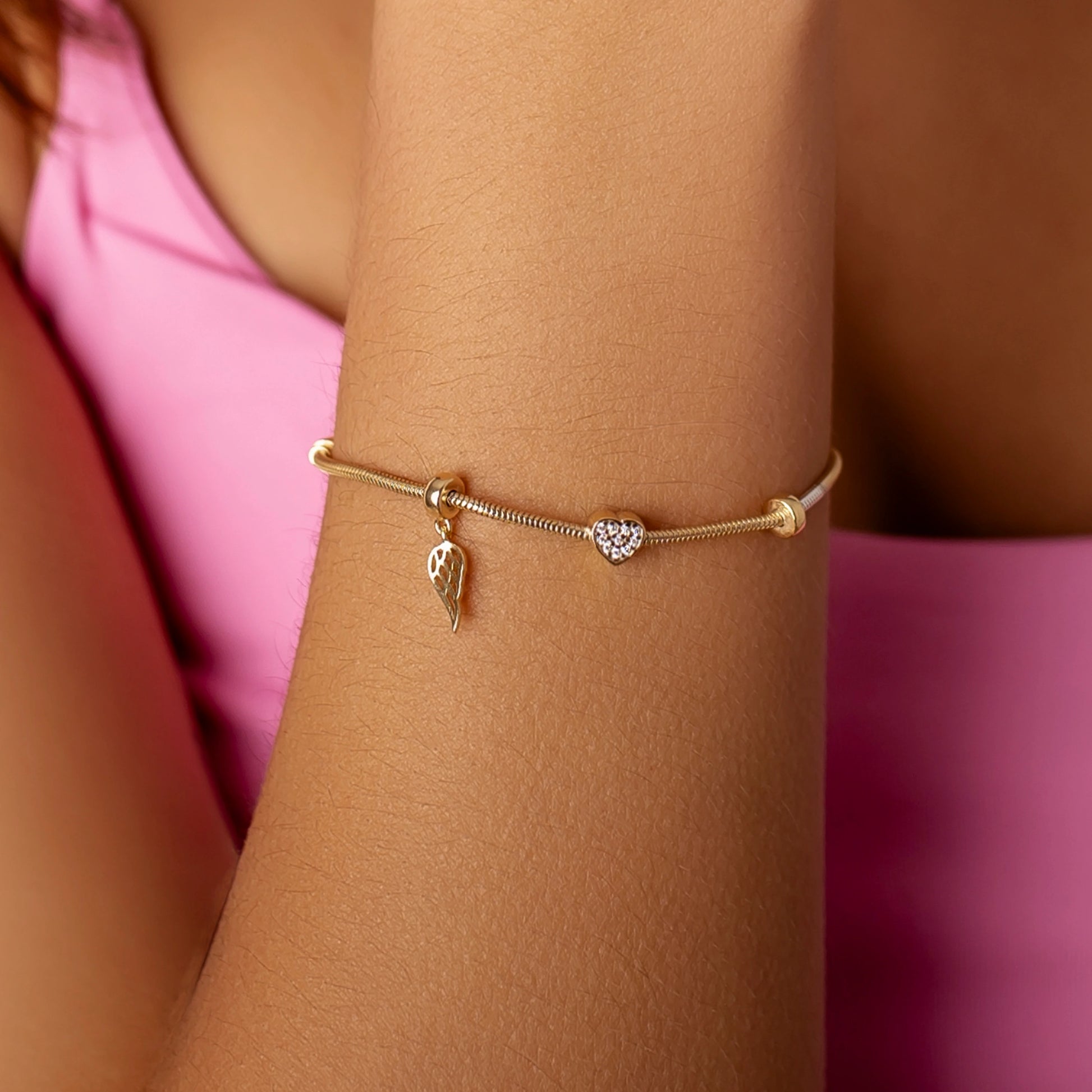 Bracciale Argento Charm Cuore e Ala