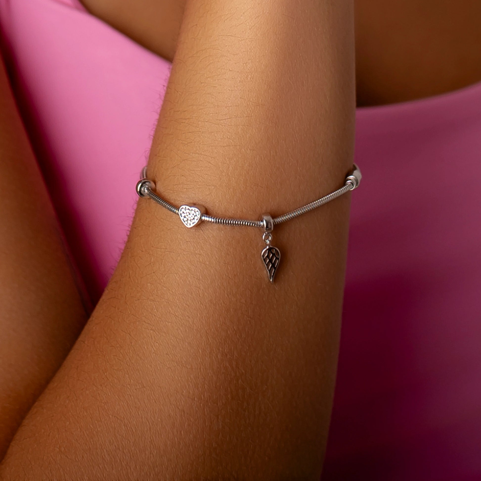 Bracciale Argento Charm Cuore e Ala