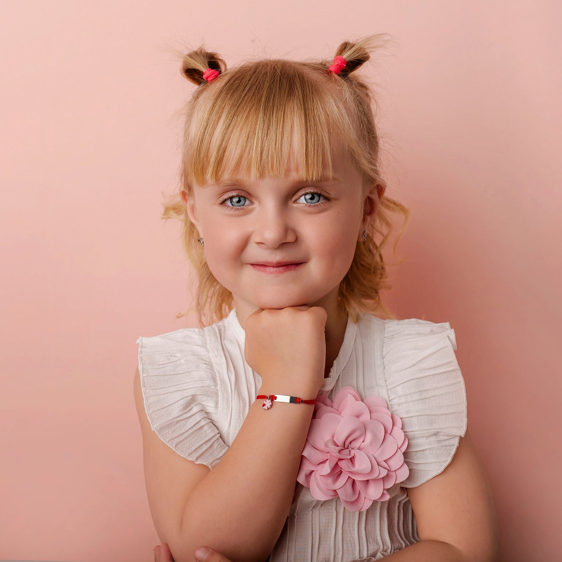 Pulsera de Plata para Niña Cordón Rojo Trébol de Cuatro Hojas