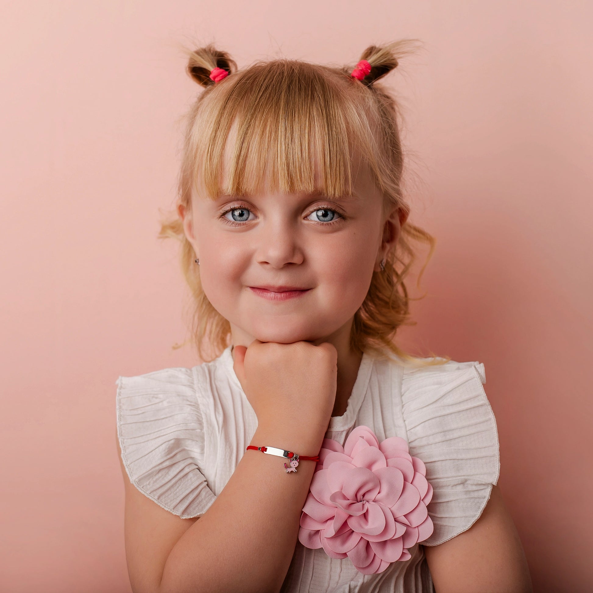 Silver Bracelet for Girls Red Cord Kitten