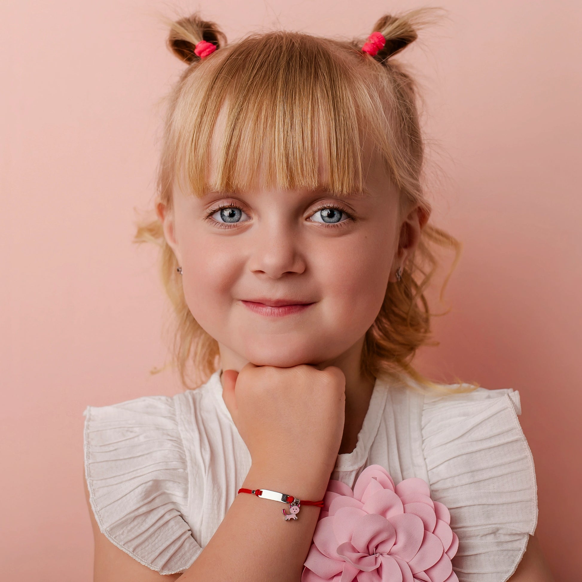 Silver Bracelet for Girls Red Cord Kitten