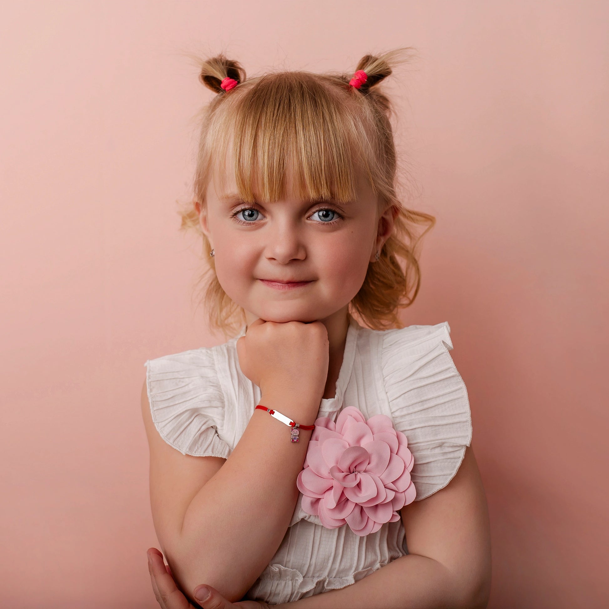 Silver Bracelet for Girls Red Cord Teddy Bear