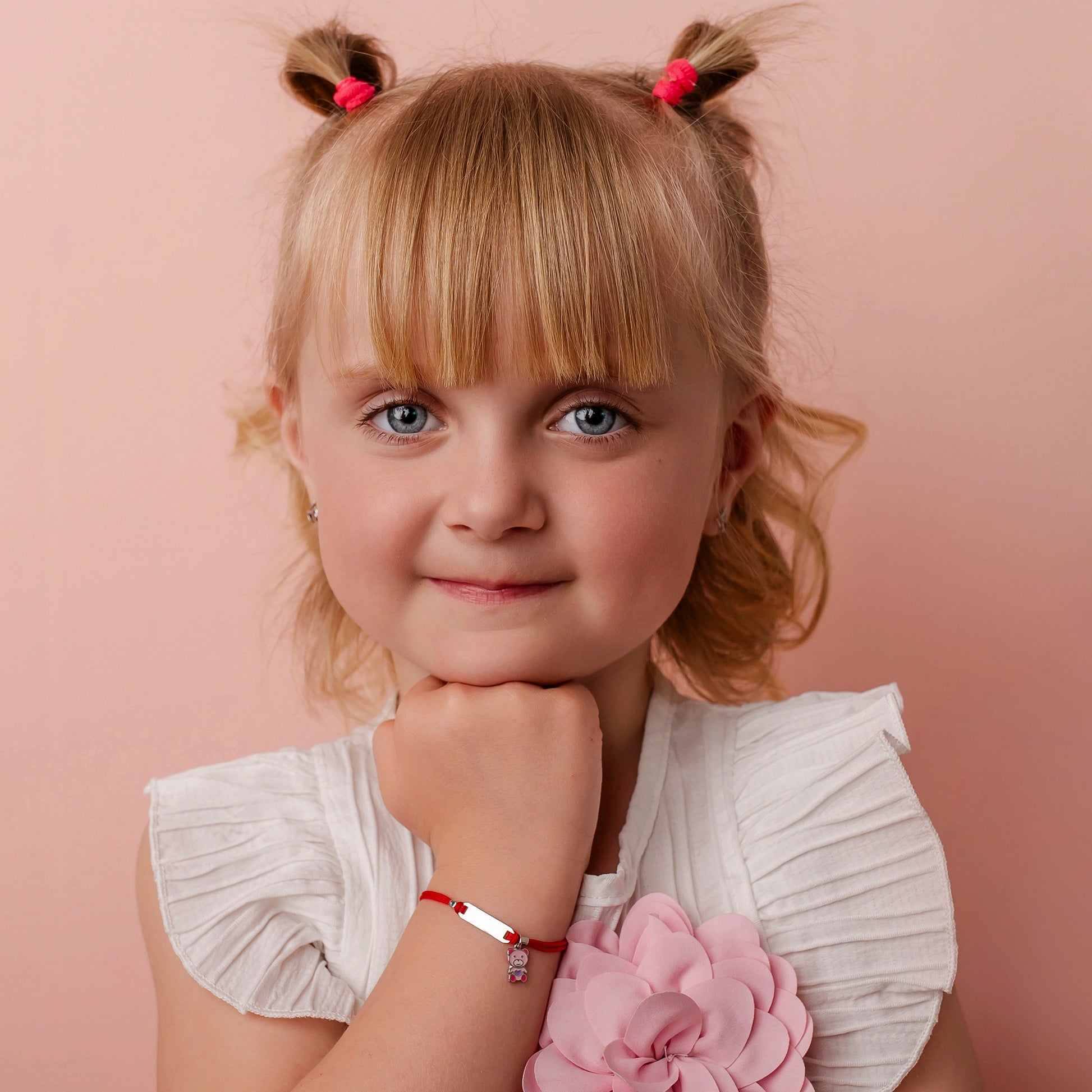 Silver Bracelet for Girls Red Cord Teddy Bear
