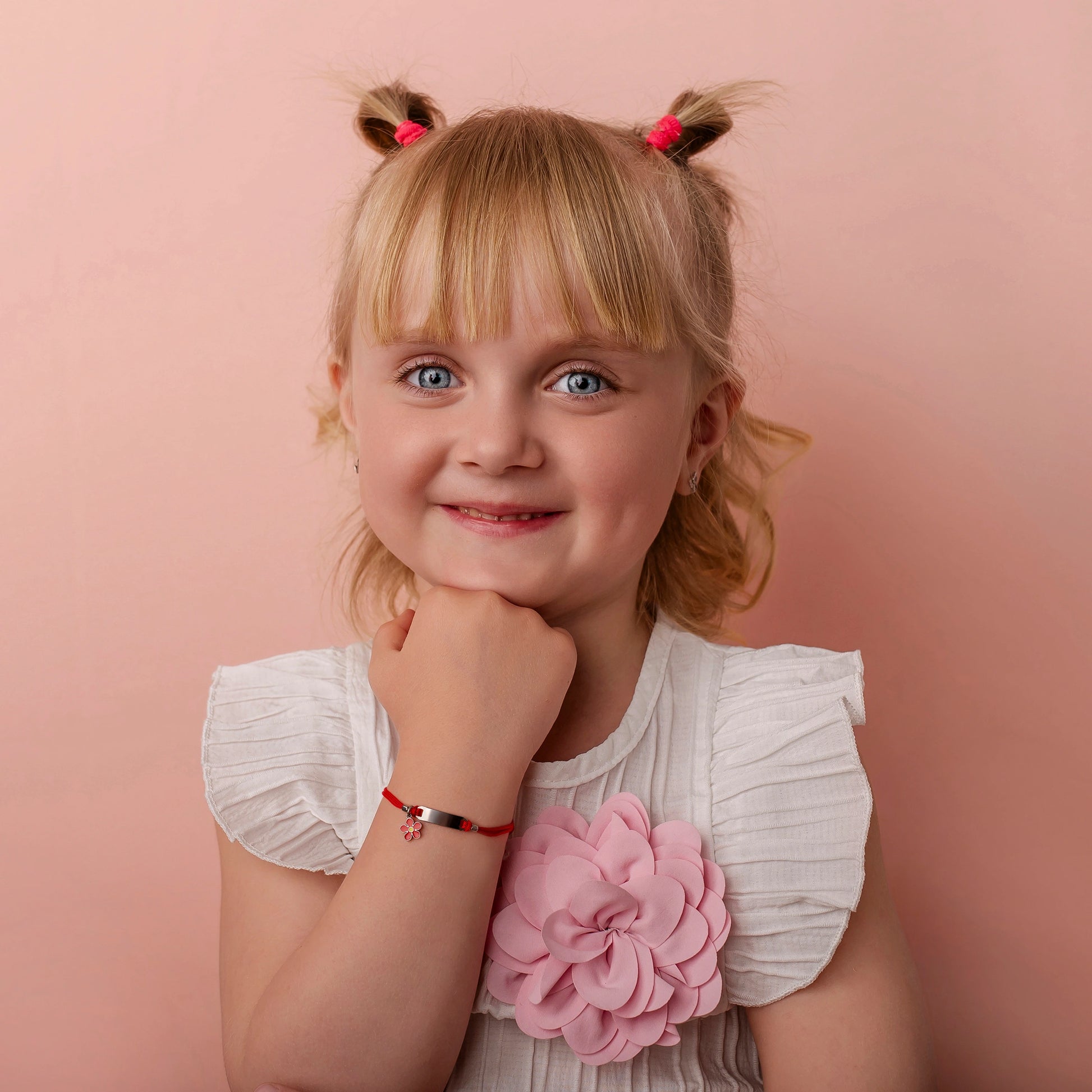 Bracciale Argento Bimba Cordoncino Rosso con Fiorellino Rosso