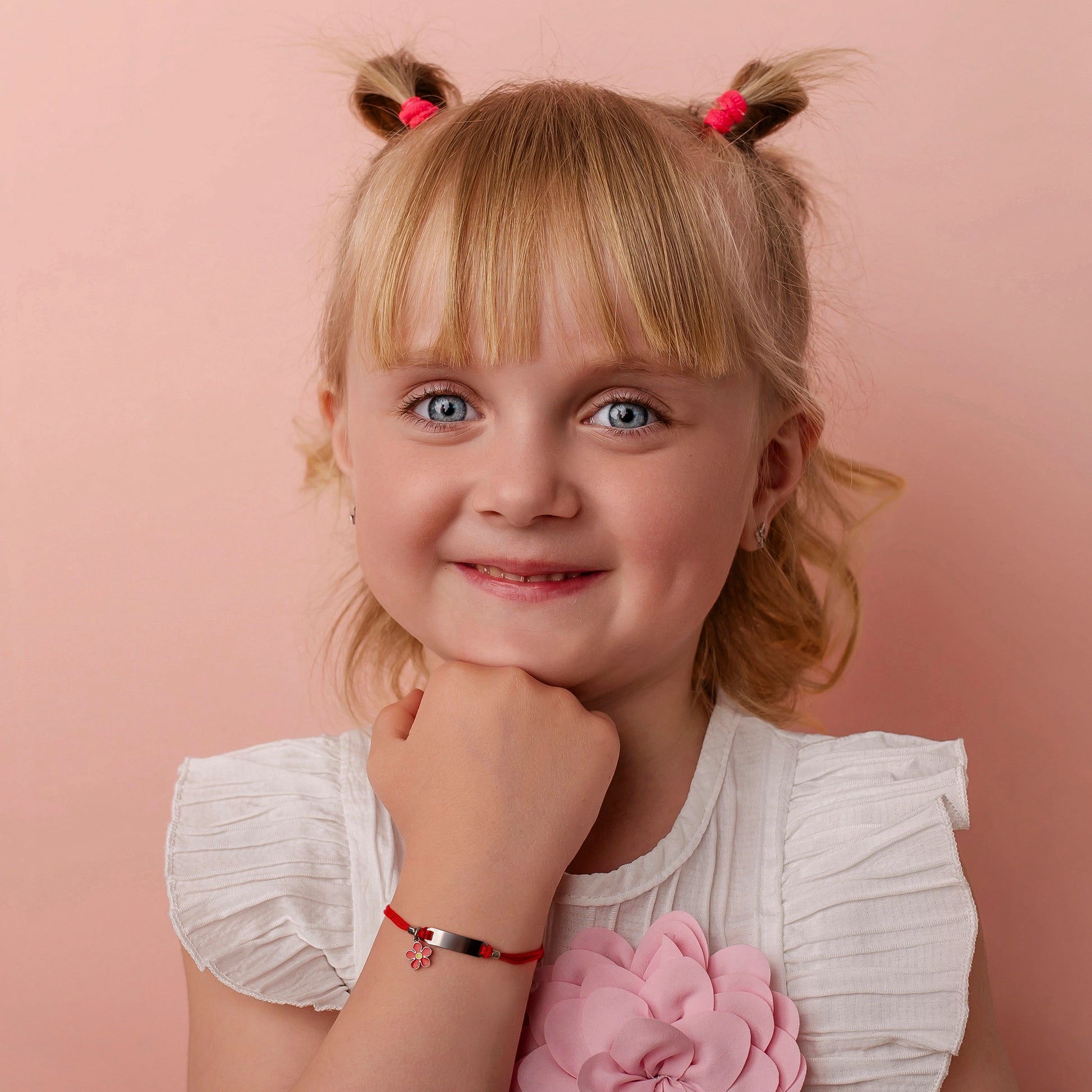 Bracciale Argento Bimba Cordoncino Rosso con Fiorellino Rosso