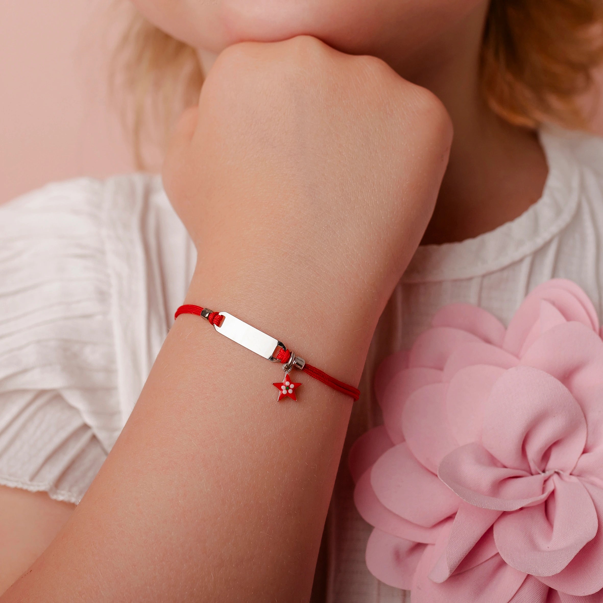 Silver Bracelet for Girls Red Cord Star