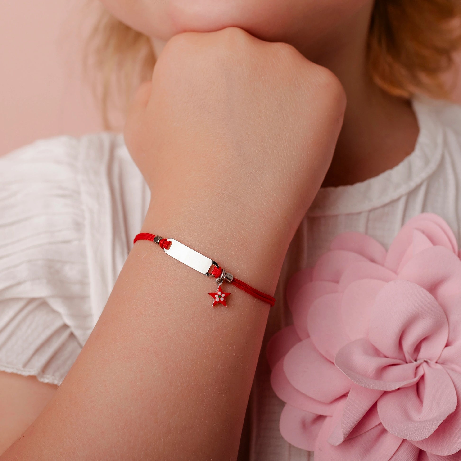 Silver Bracelet for Girls Red Cord Star