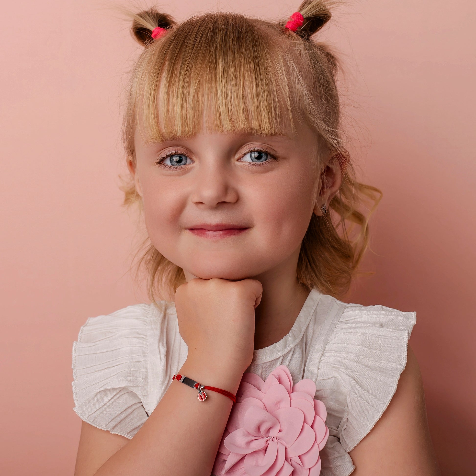 Bracciale Argento Bimba Cordoncino Rosso Coccinella
