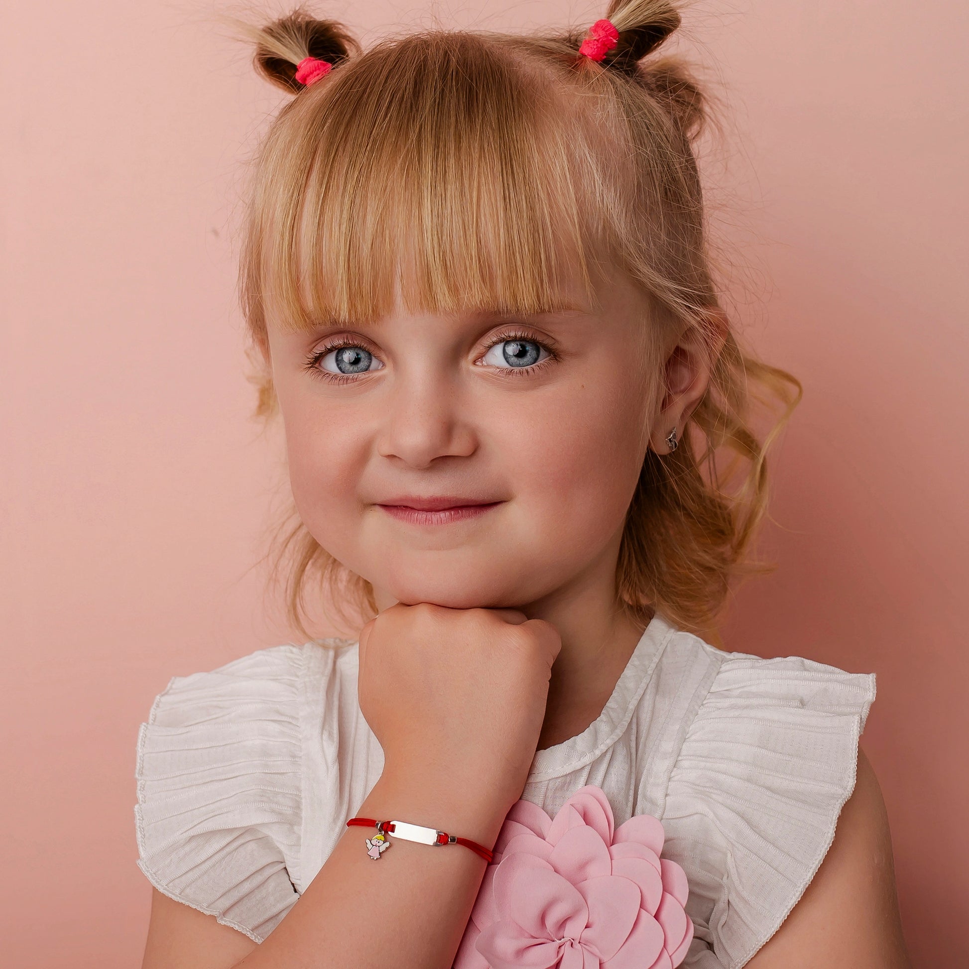 Silver Bracelet for Girls Red Cord Angel