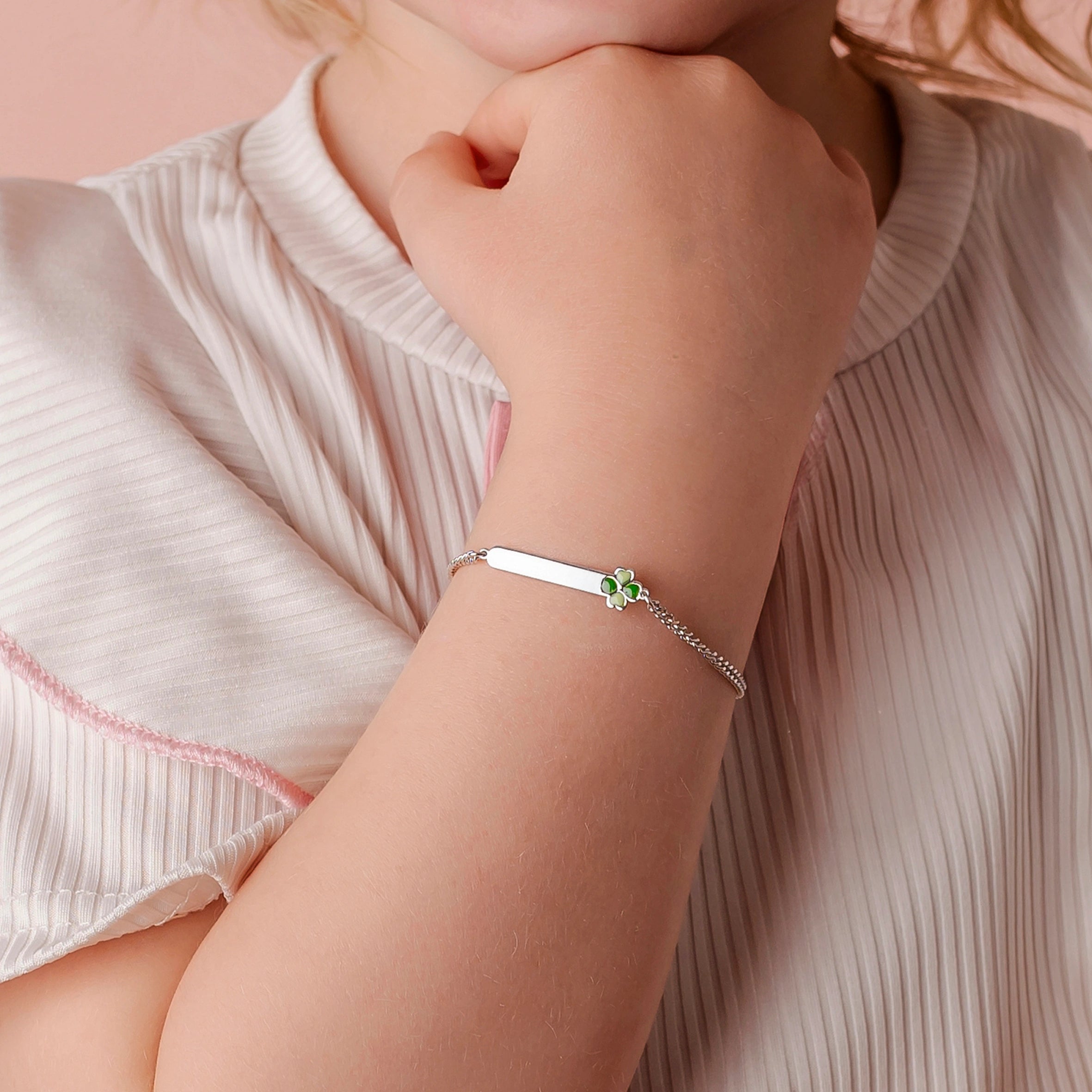 Children's Bracelet with Green Clover on Tag