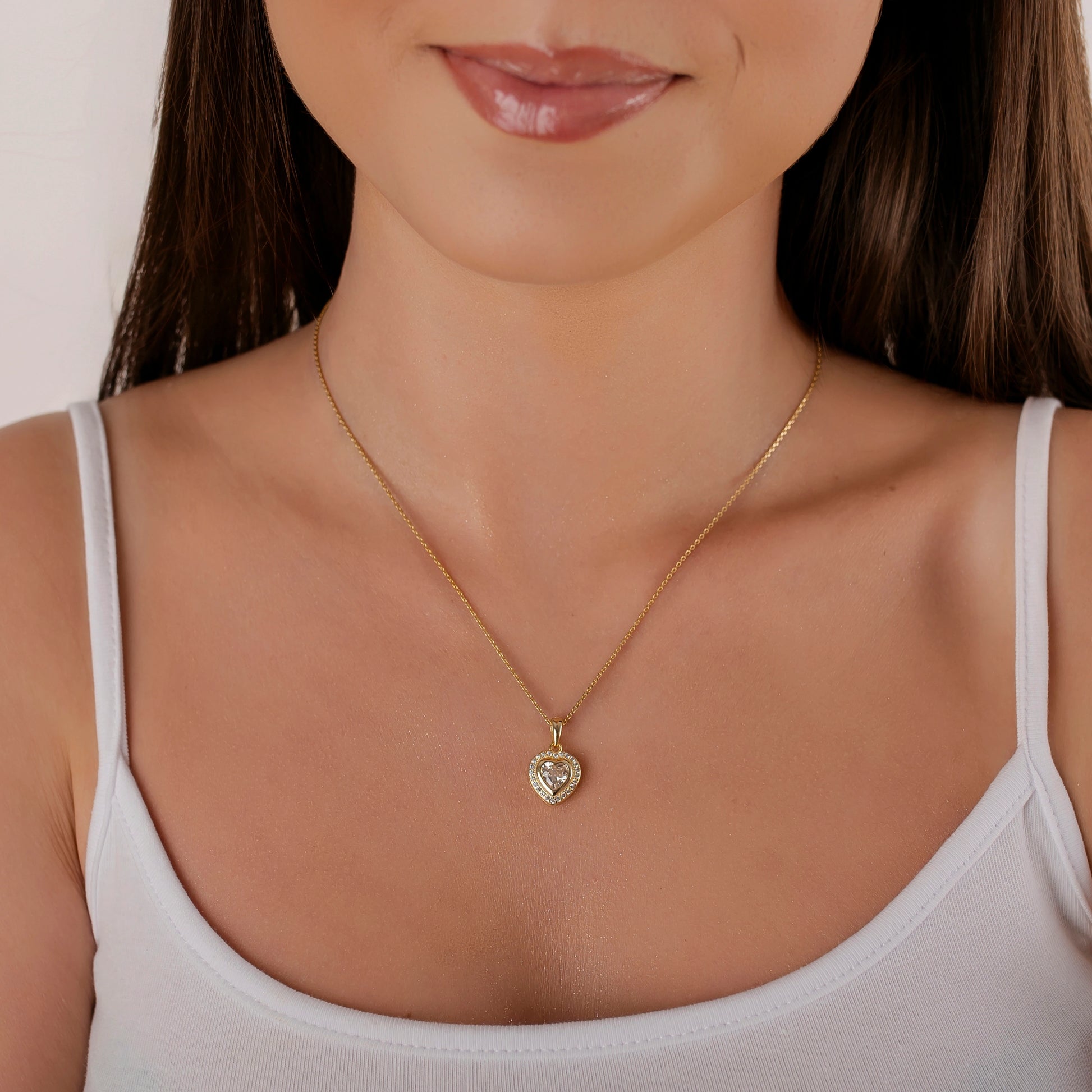 Collana in Argento con Pendente a Cuore Pavè