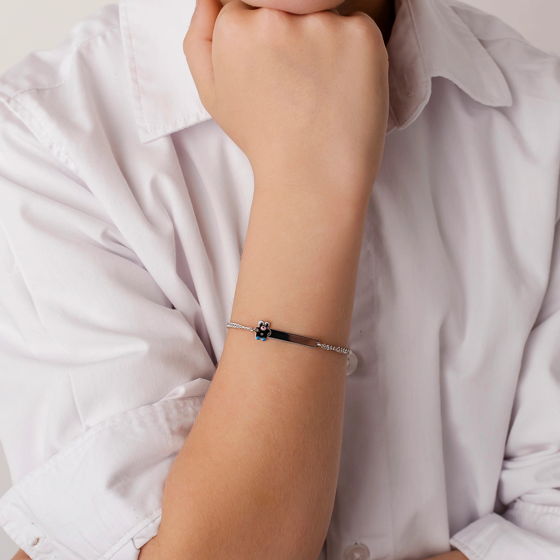 Children's Silver Bracelet with Bear Tag