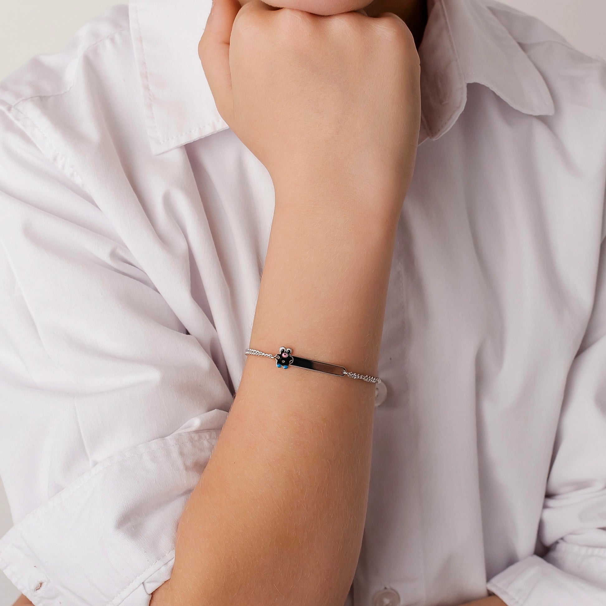 Children's Silver Bracelet with Bear Tag