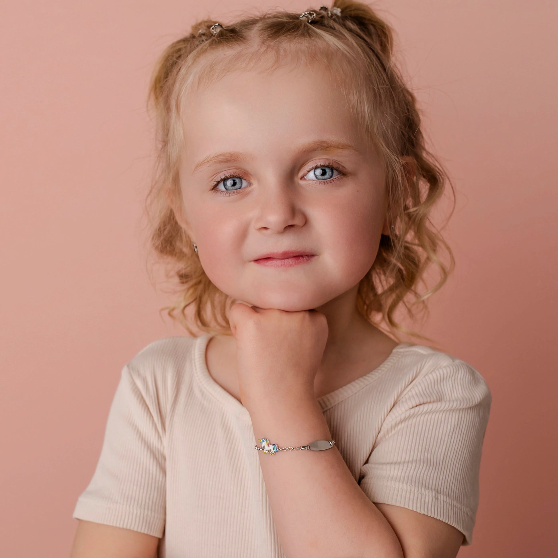 Silver Bracelet with Plate and Enamel Unicorn