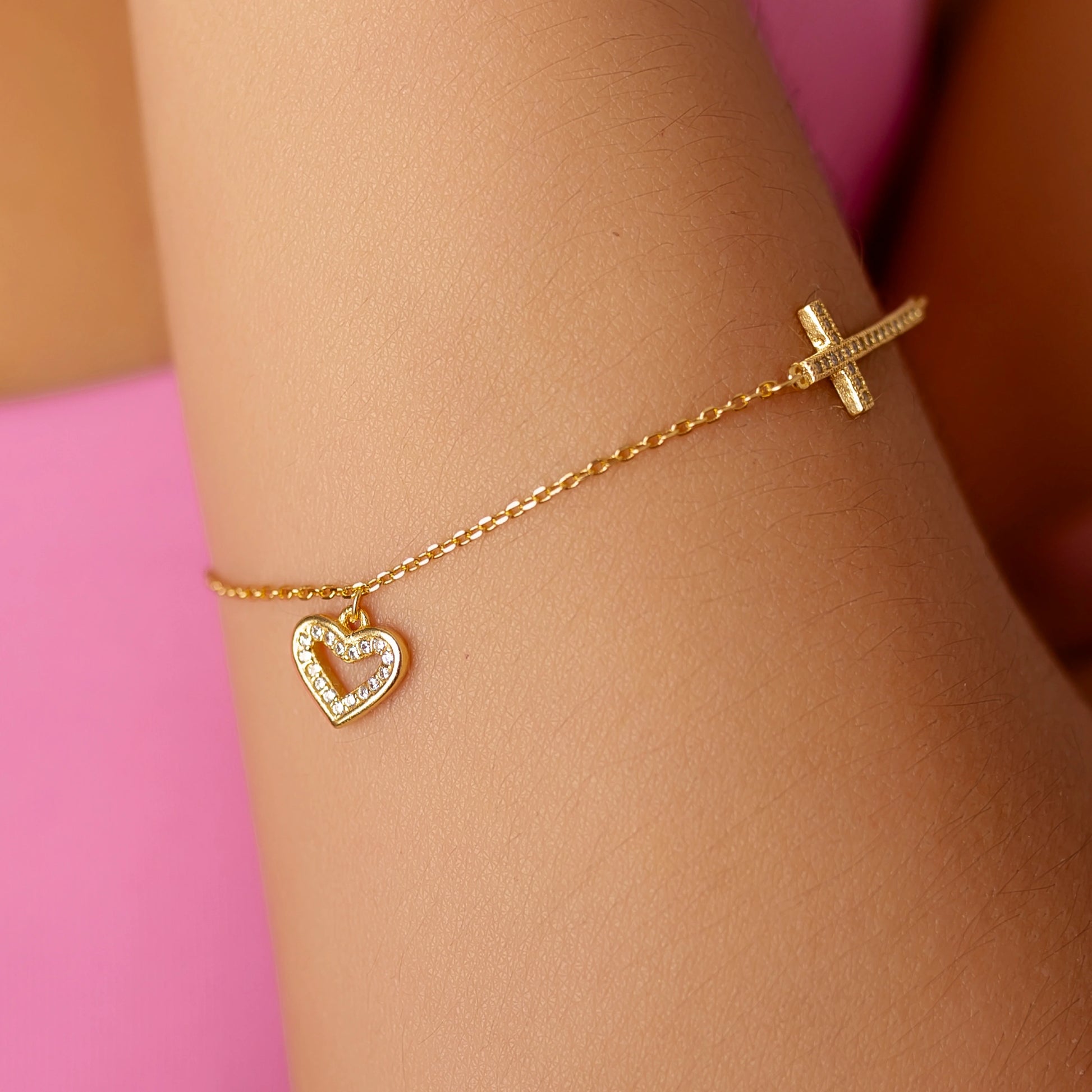 Gold-Plated Silver Bracelet with Cross and Infinity Symbol