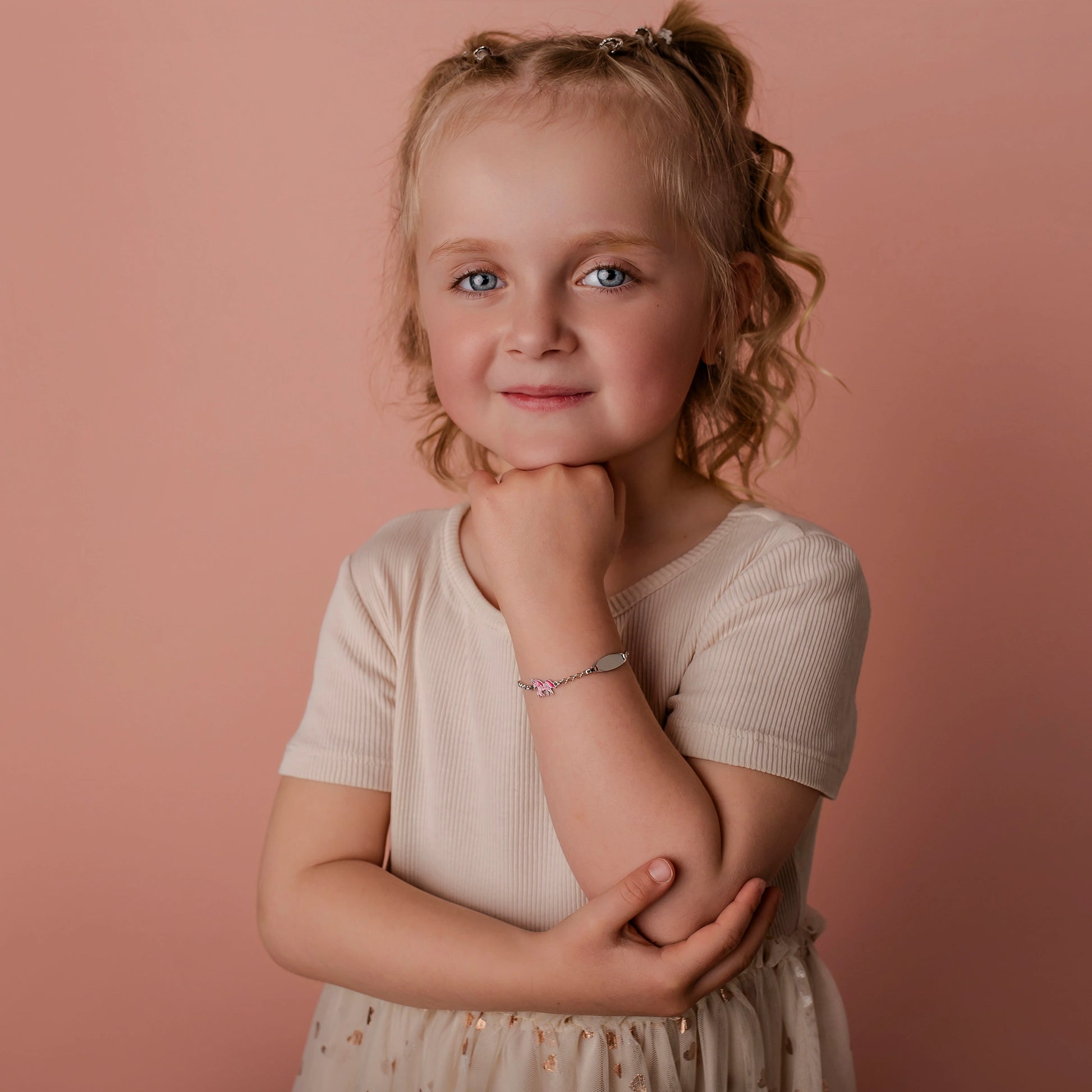 Bracelet en Argent avec Plaque et Licorne Rose