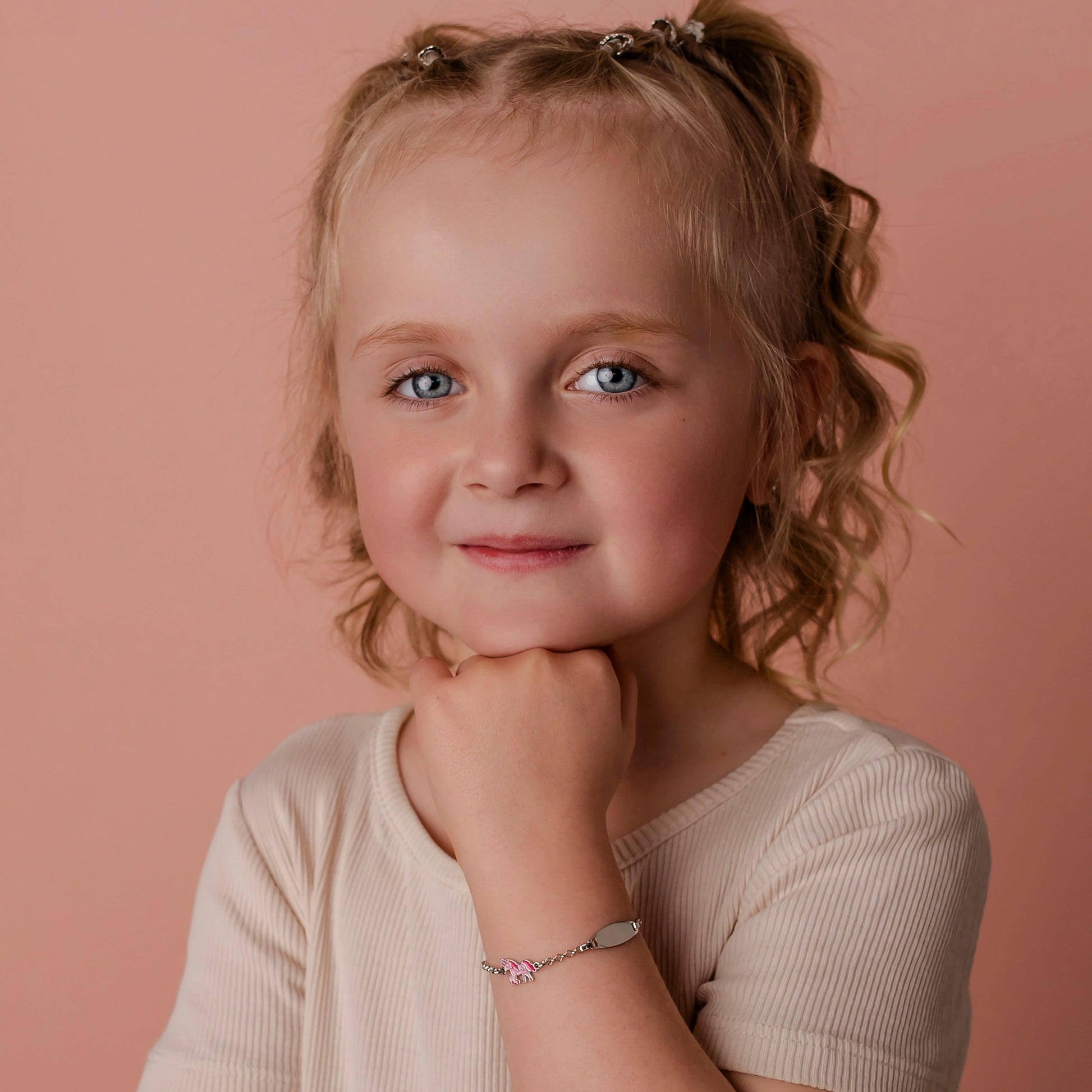 Bracelet en Argent avec Plaque et Licorne Rose