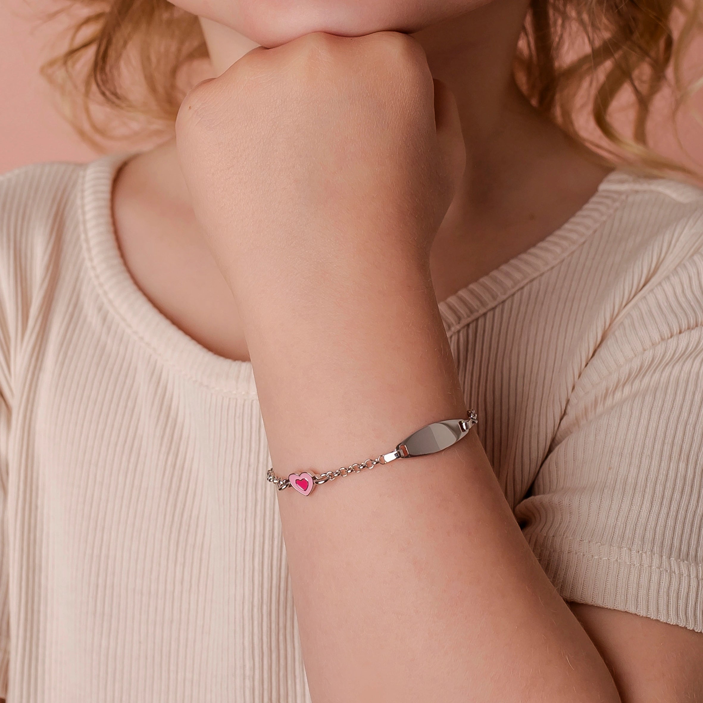 Bracciale con Cuore Smaltato Rosa