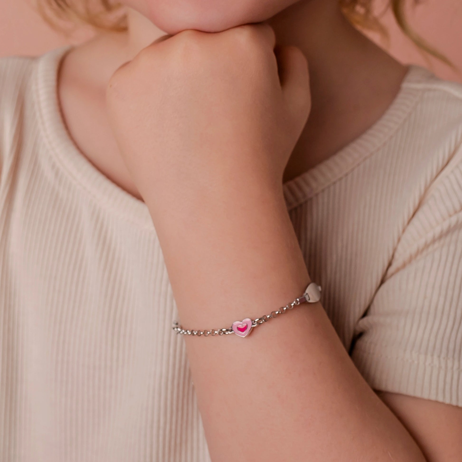 Bracelet avec Cœur Émaillé Rose