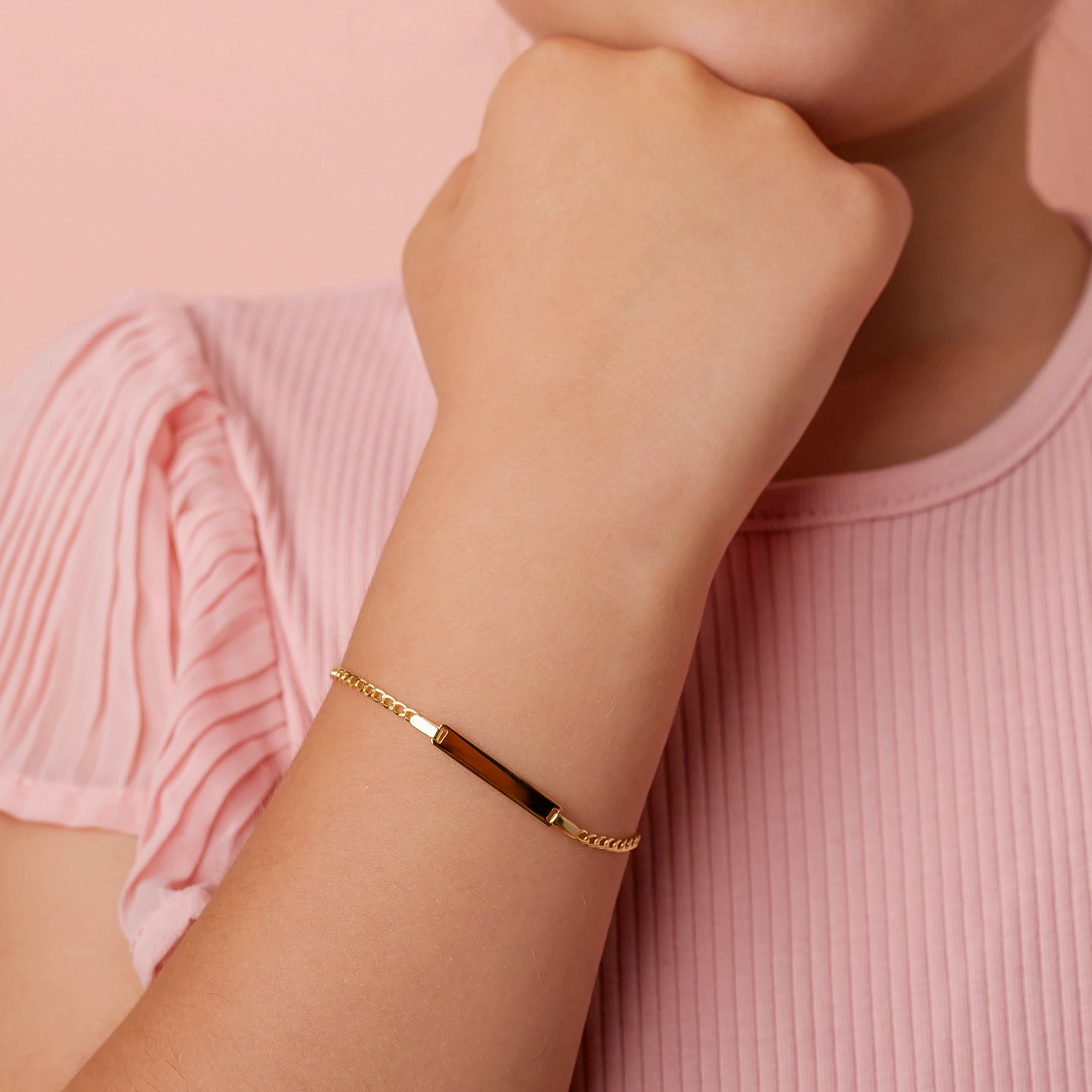 14KT Gold Children's Bracelet with Customizable Tag