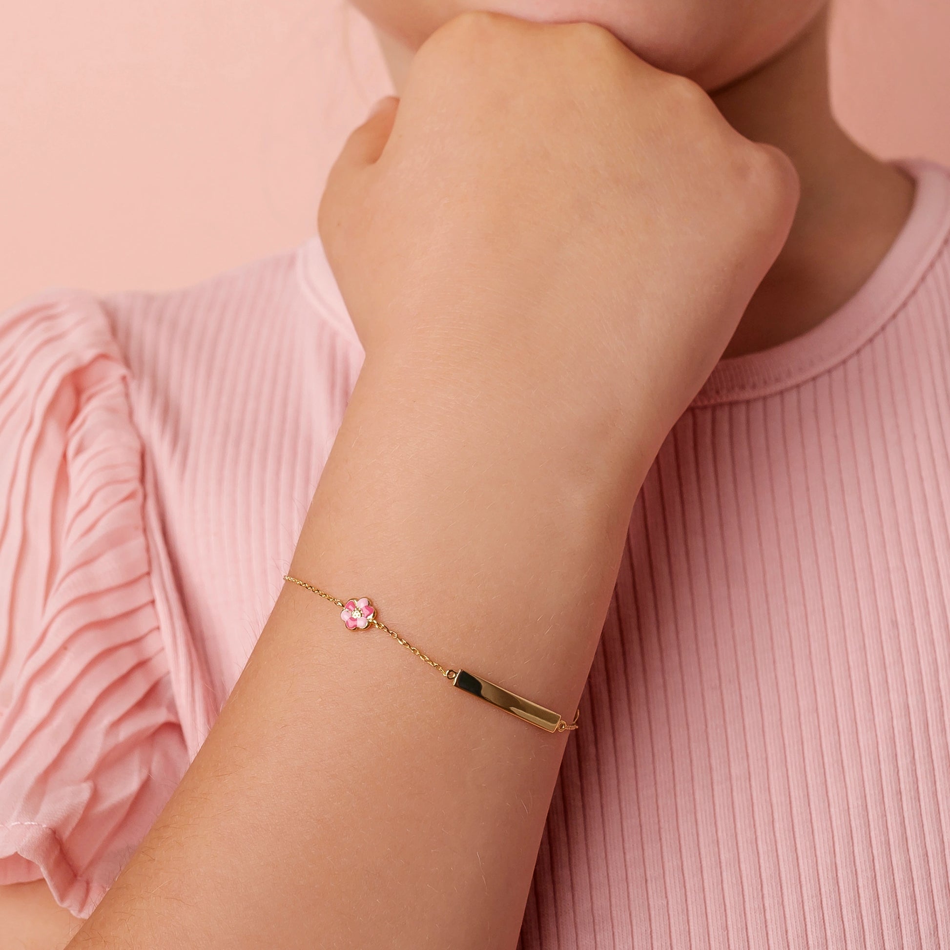 Children's Gold Bracelet with Flower and Heart
